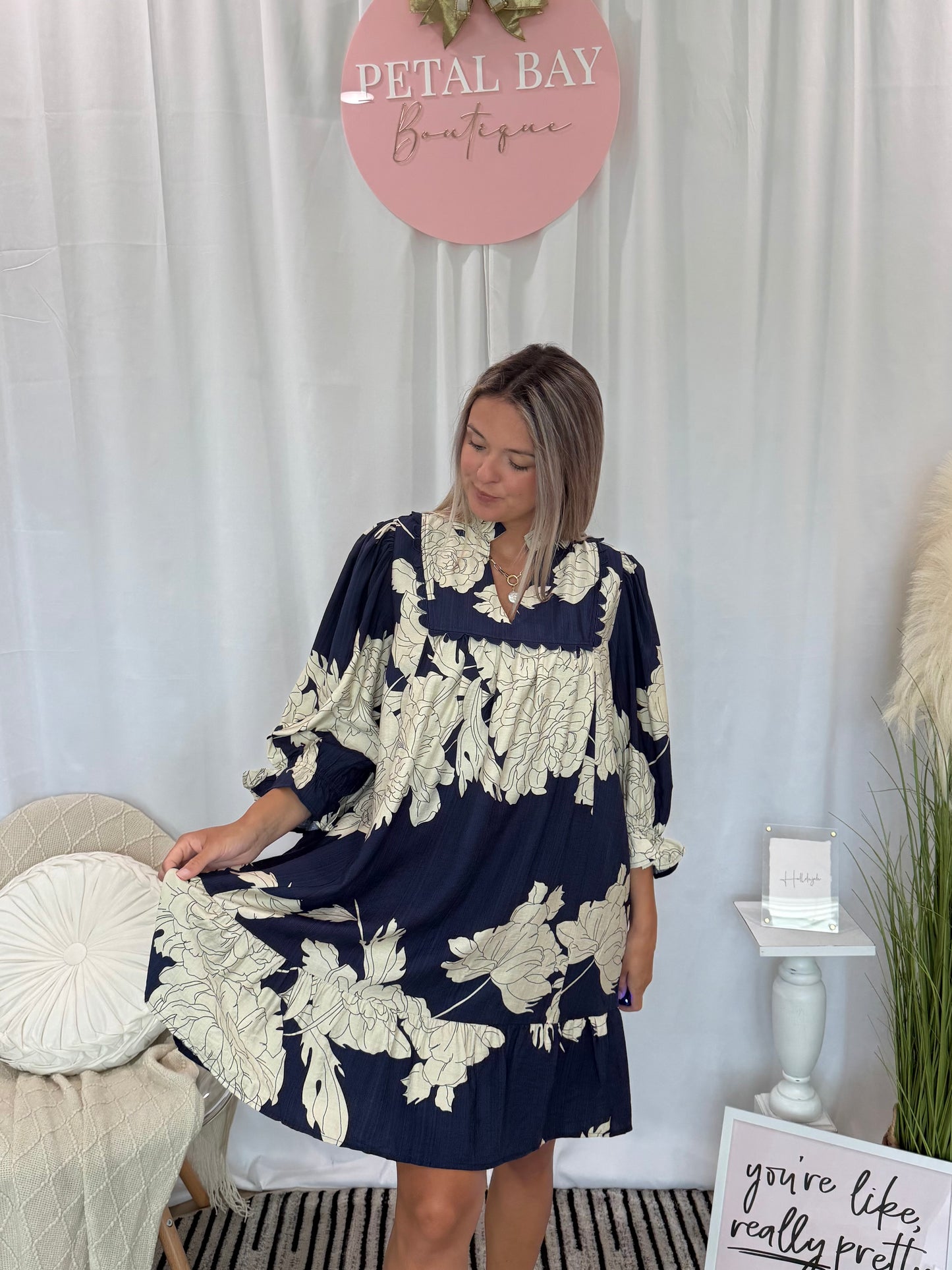 Navy Chic Floral Dress