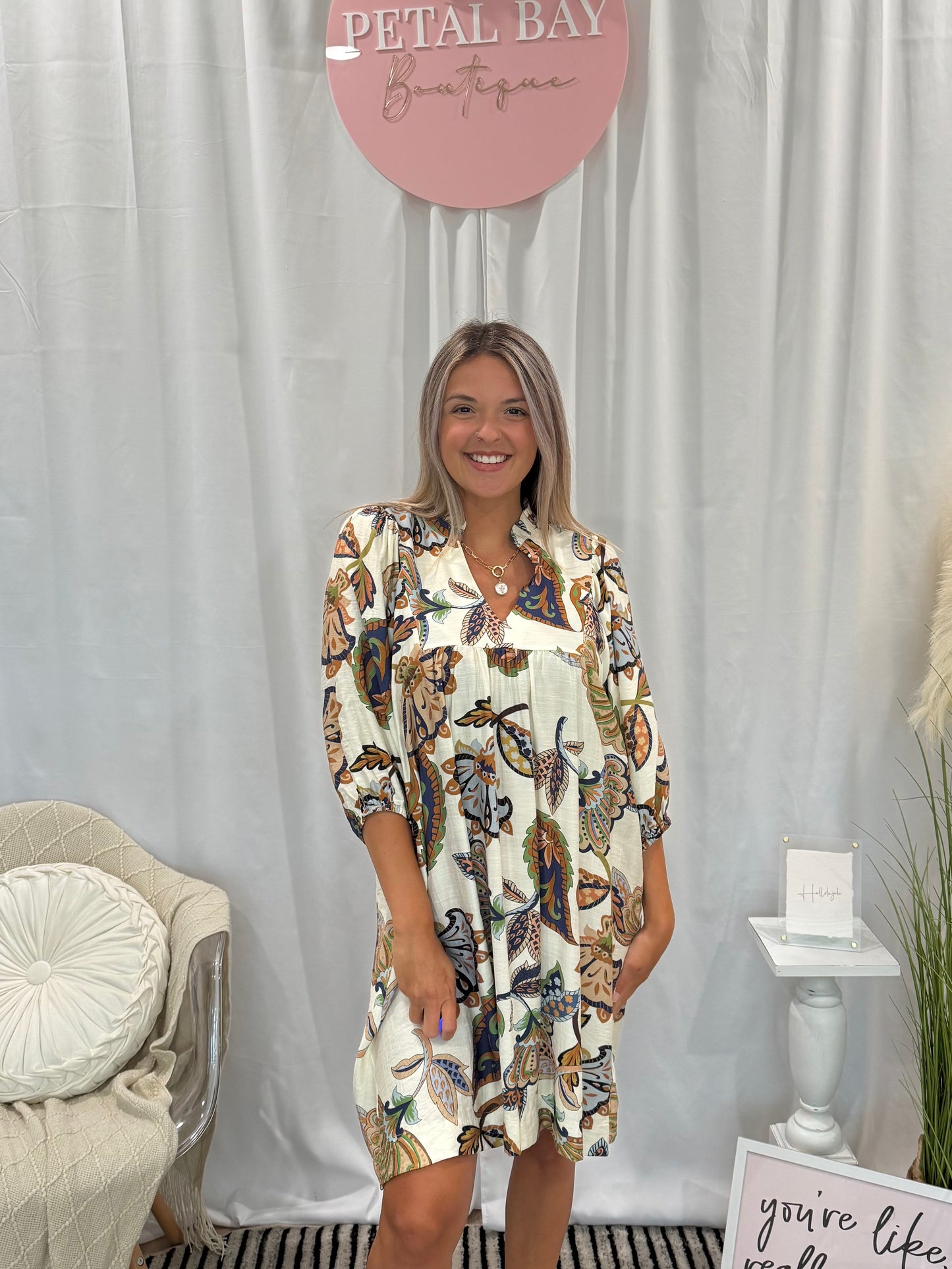 Leafy Cream Dress