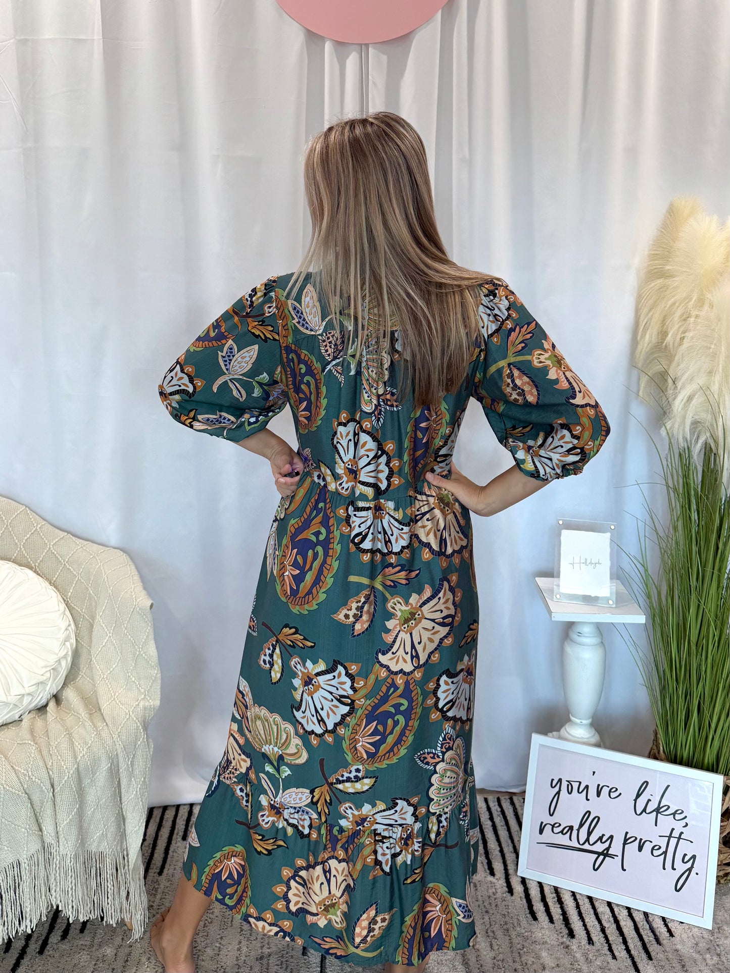 Leafy Green Midi Dress