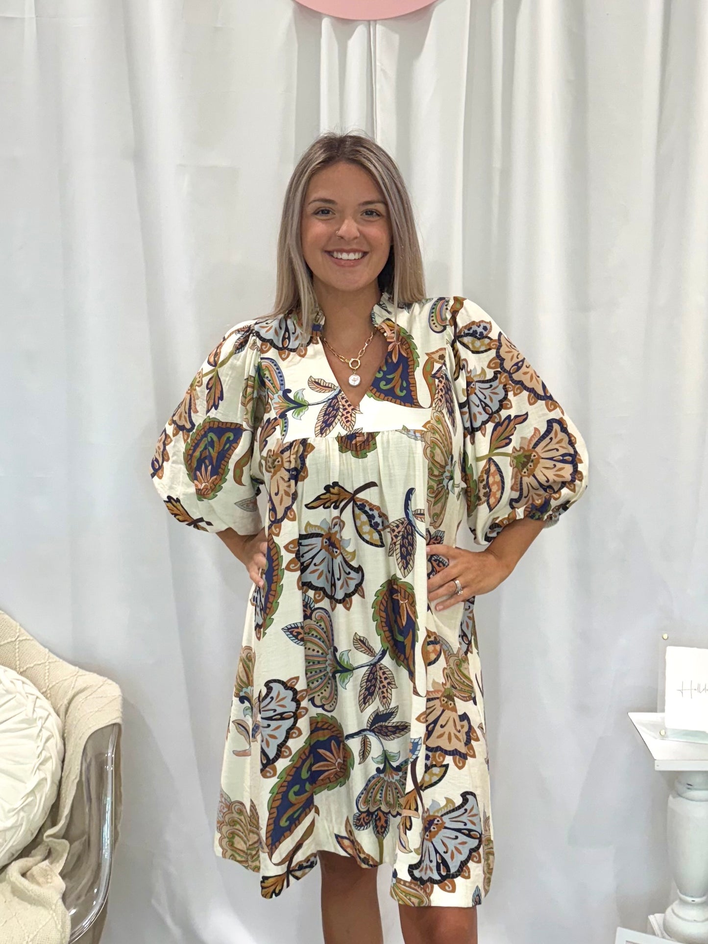 Leafy Cream Dress