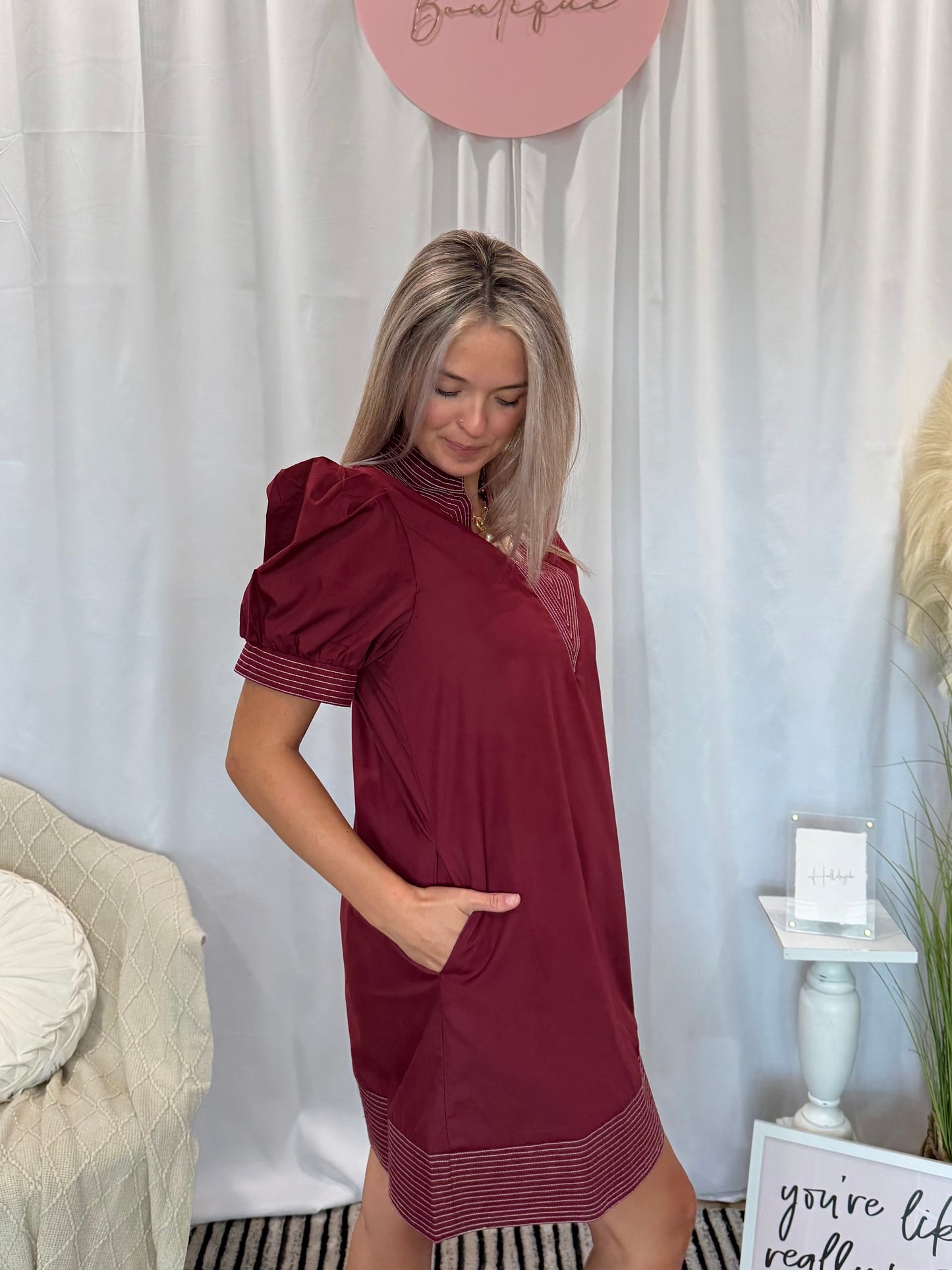 Majestic Maroon Luxury Dress (Pockets!)
