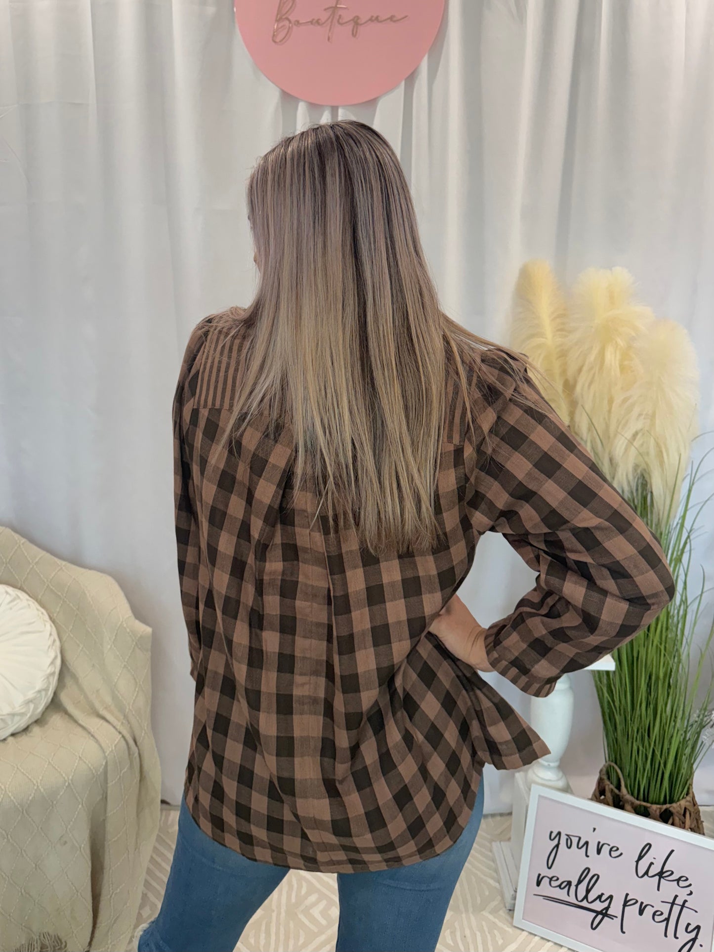 Toasted Caramel Plaid Top