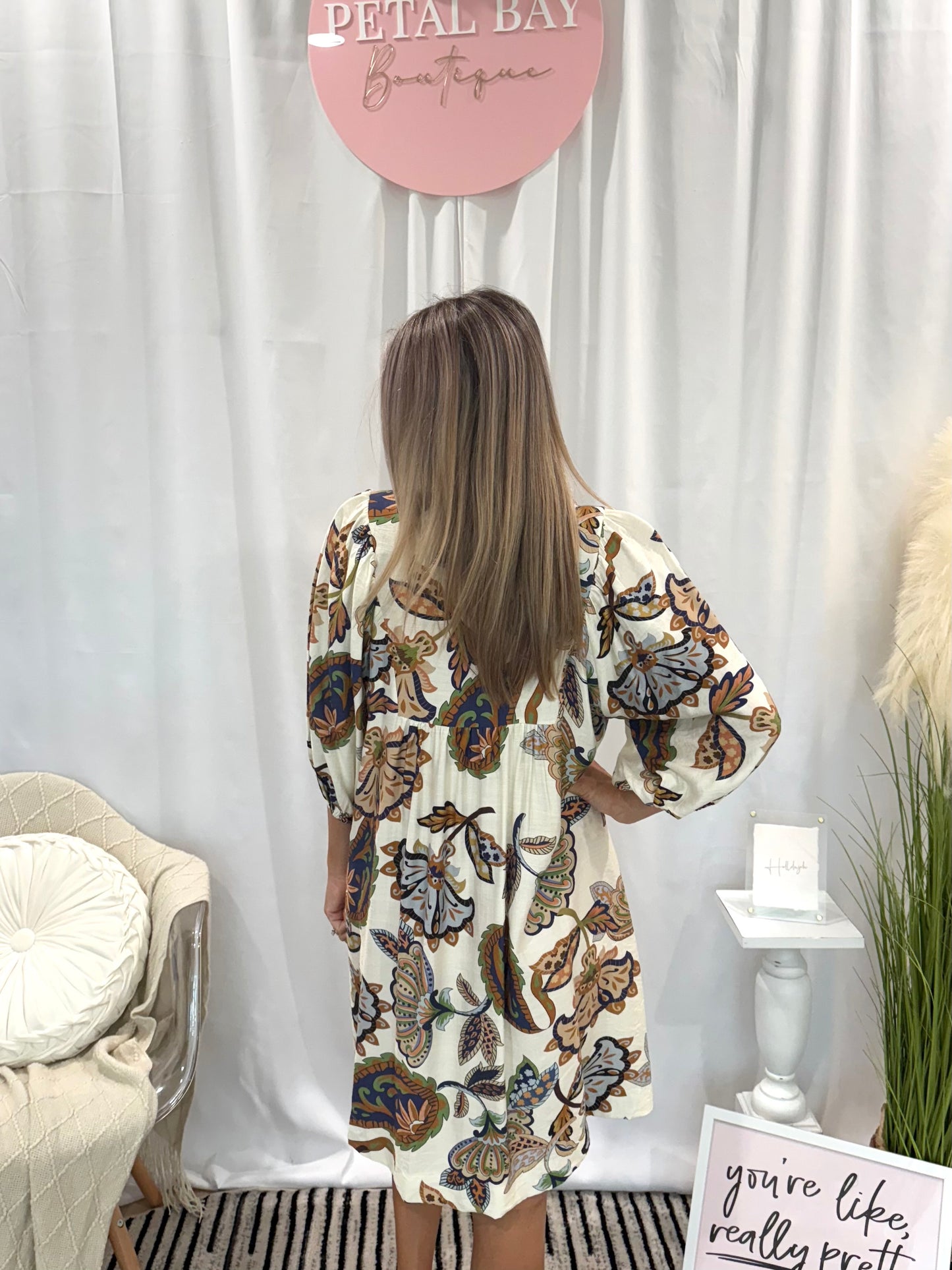 Leafy Cream Dress