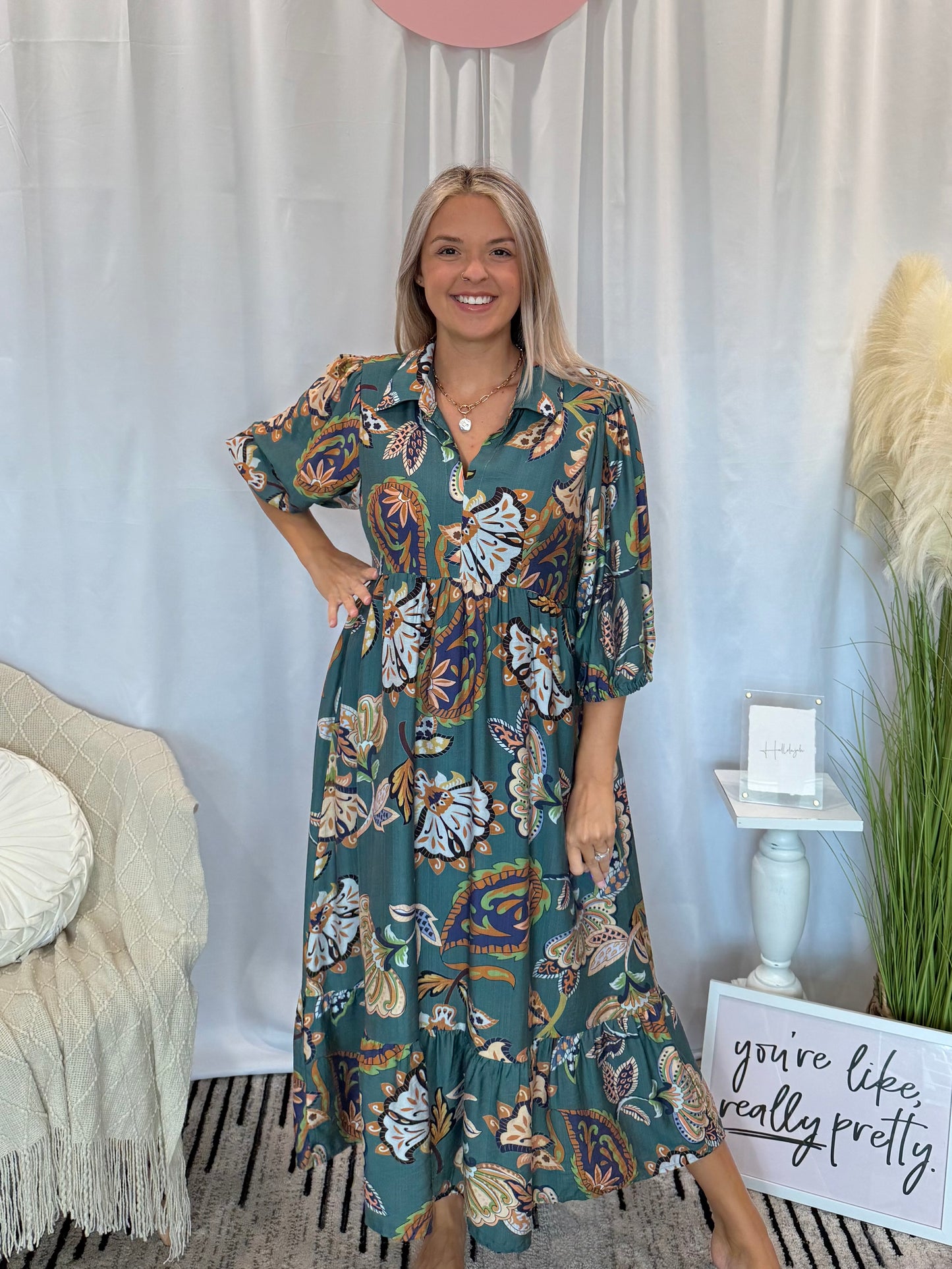 Leafy Green Midi Dress
