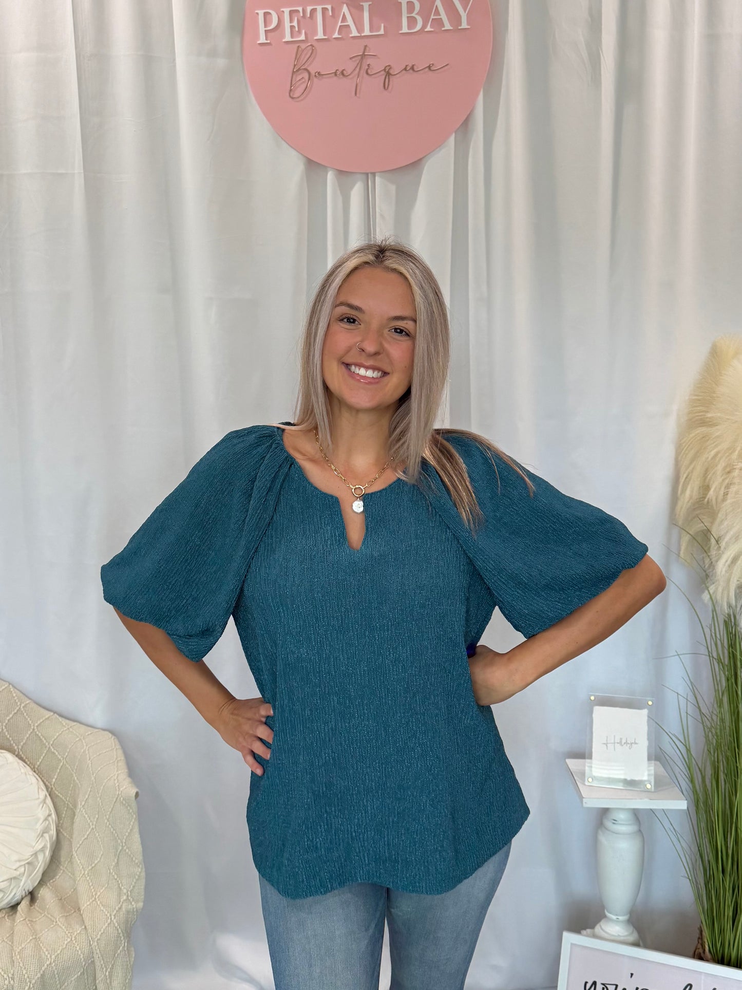 Tasteful Teal Glam Top