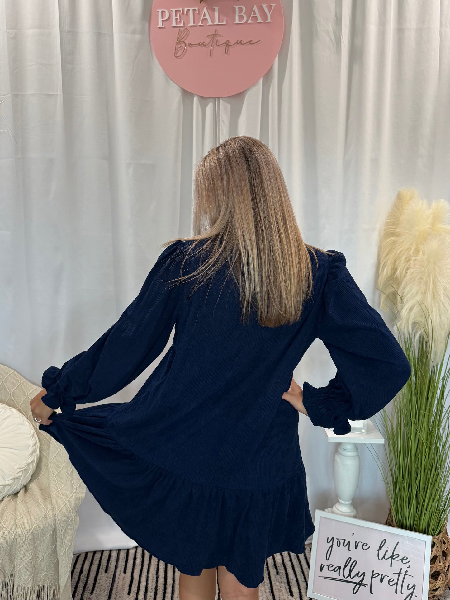 Navy Corduroy Comfort Dress