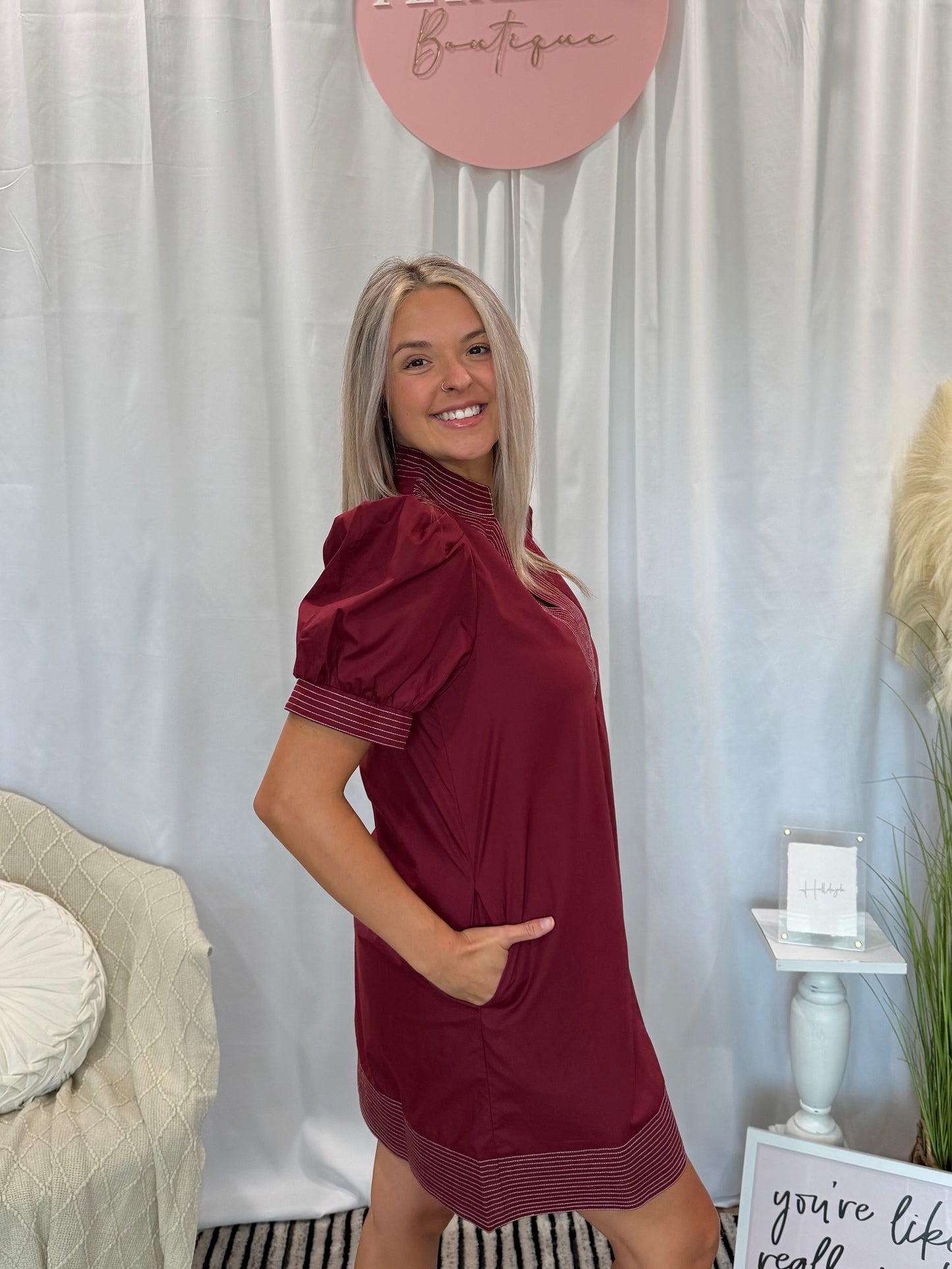Majestic Maroon Luxury Dress (Pockets!)