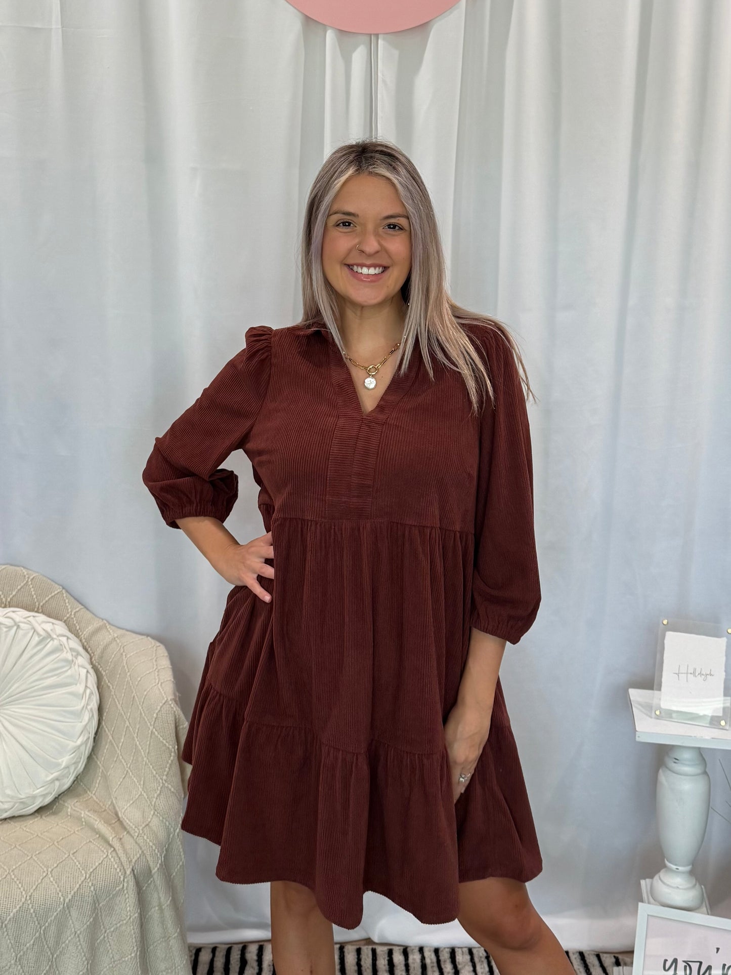Espresso Corduroy Classic Dress (Pockets!)