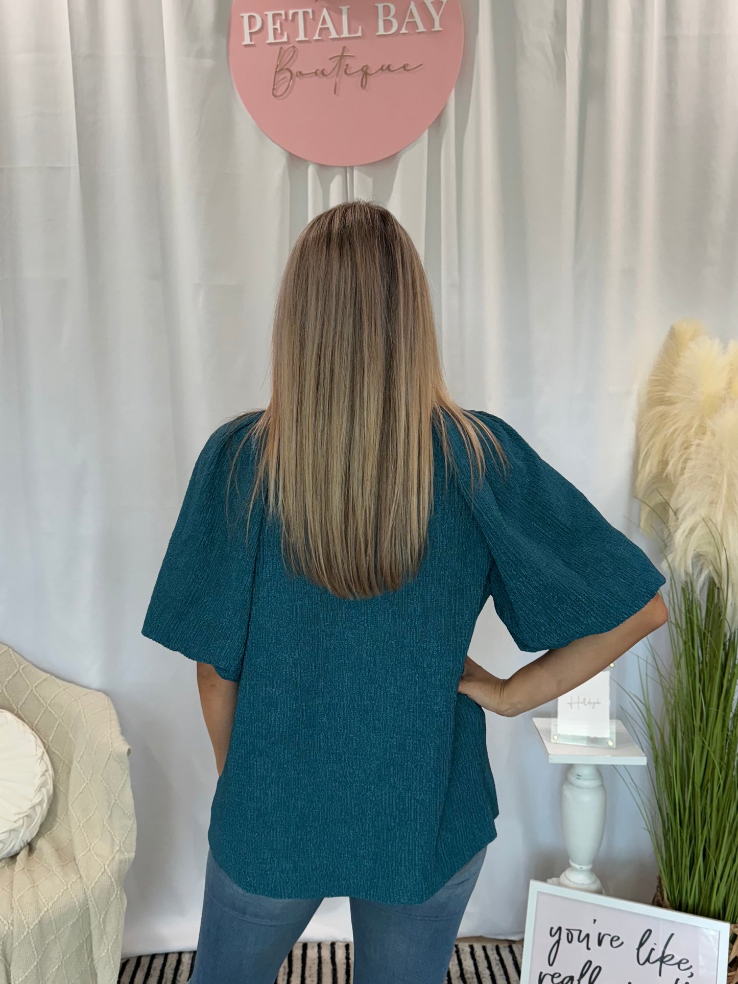 Tasteful Teal Glam Top