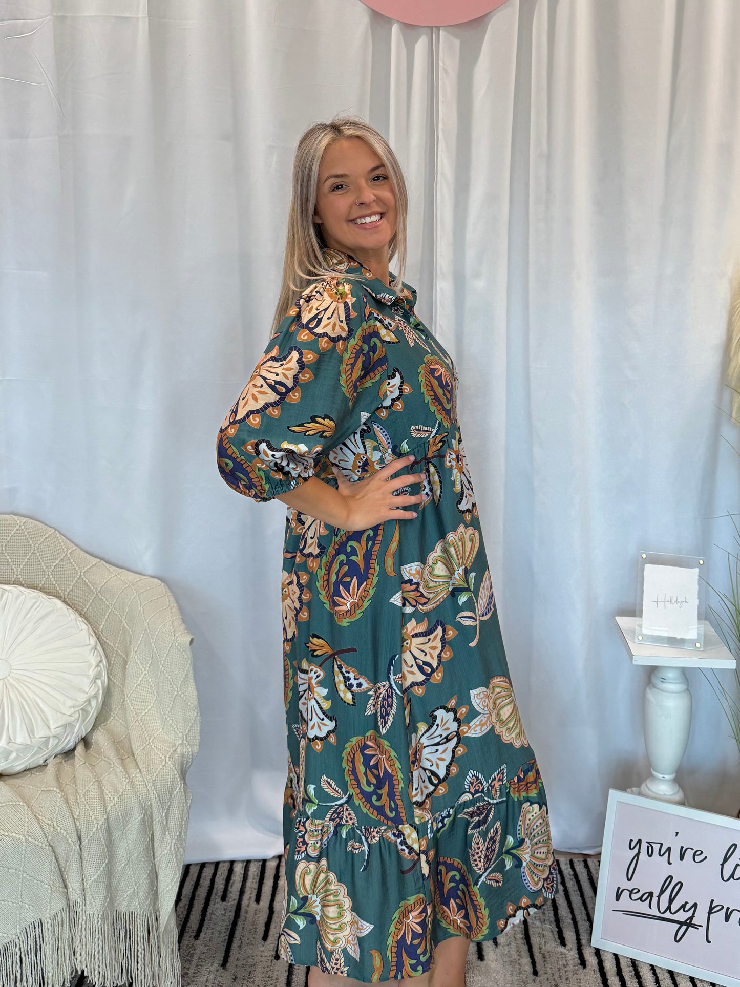 Leafy Green Midi Dress