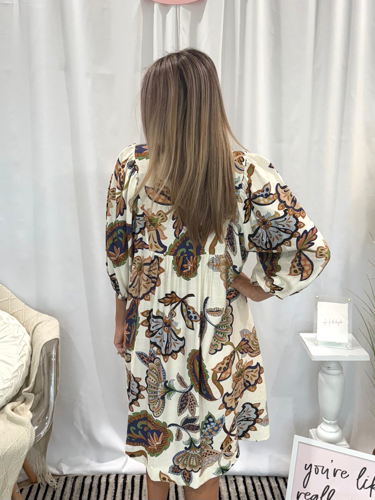 Leafy Cream Dress