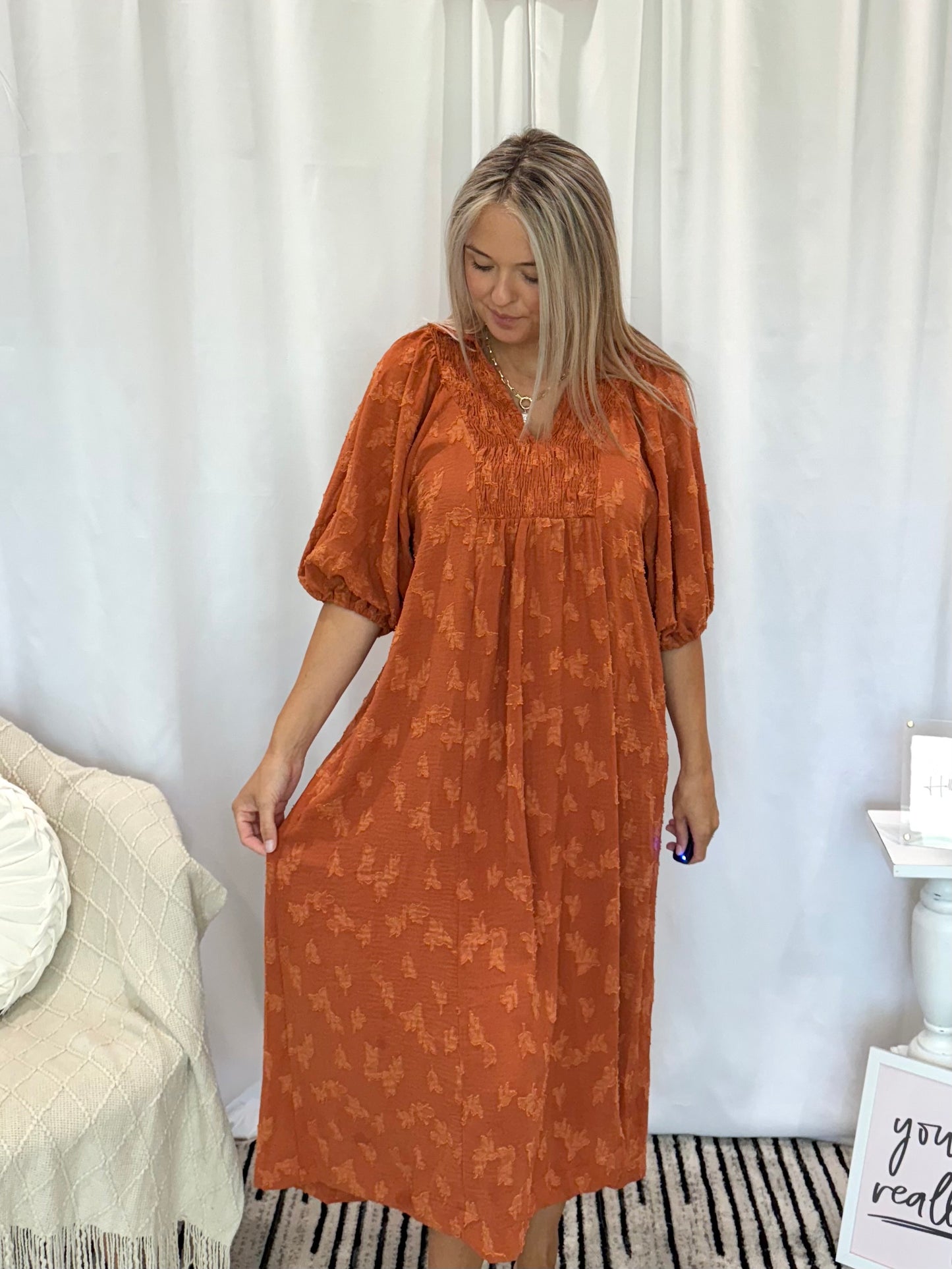 Burnt Orange Twist Dress