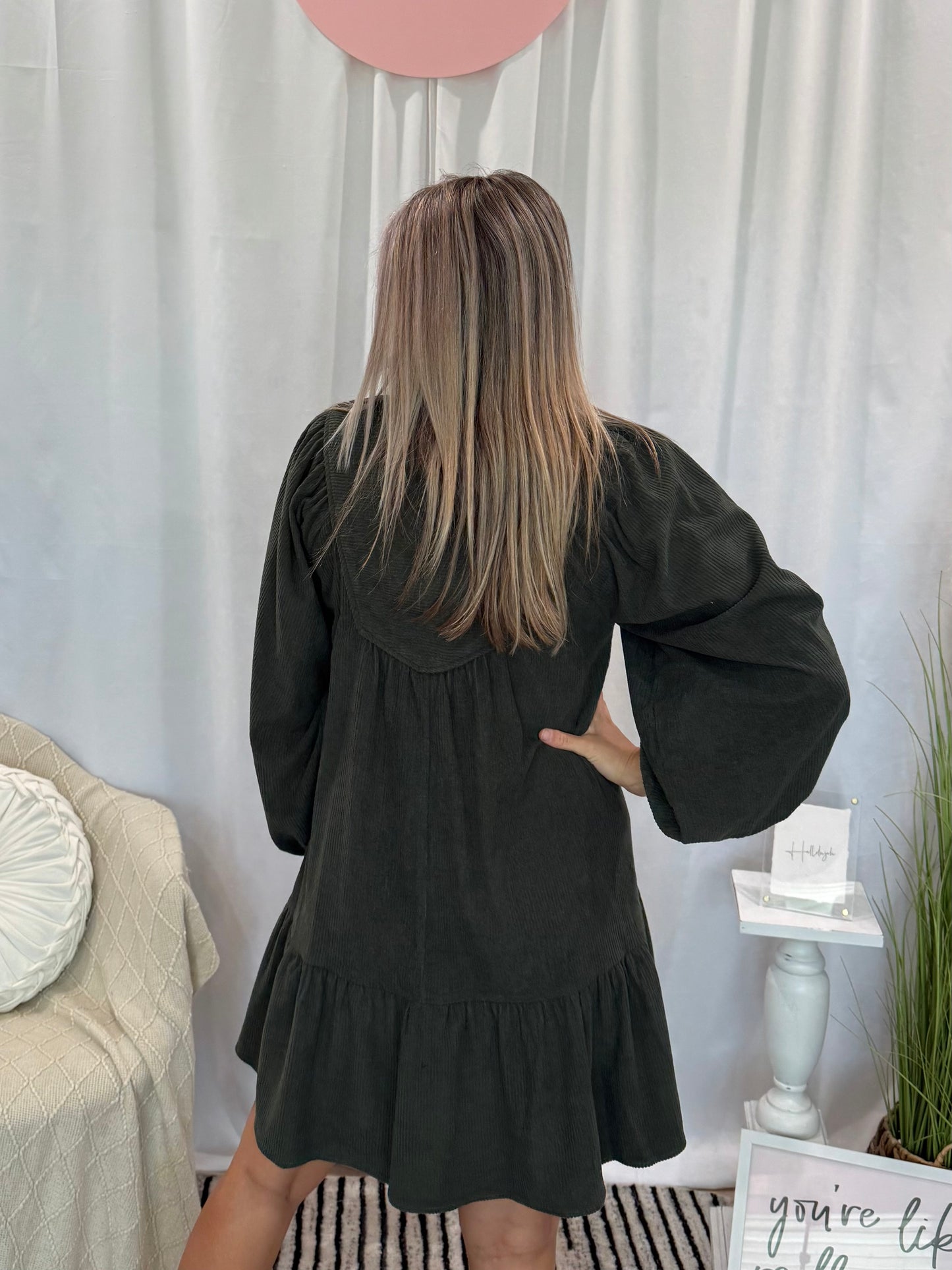 Olive Corduroy Deluxe Dress
