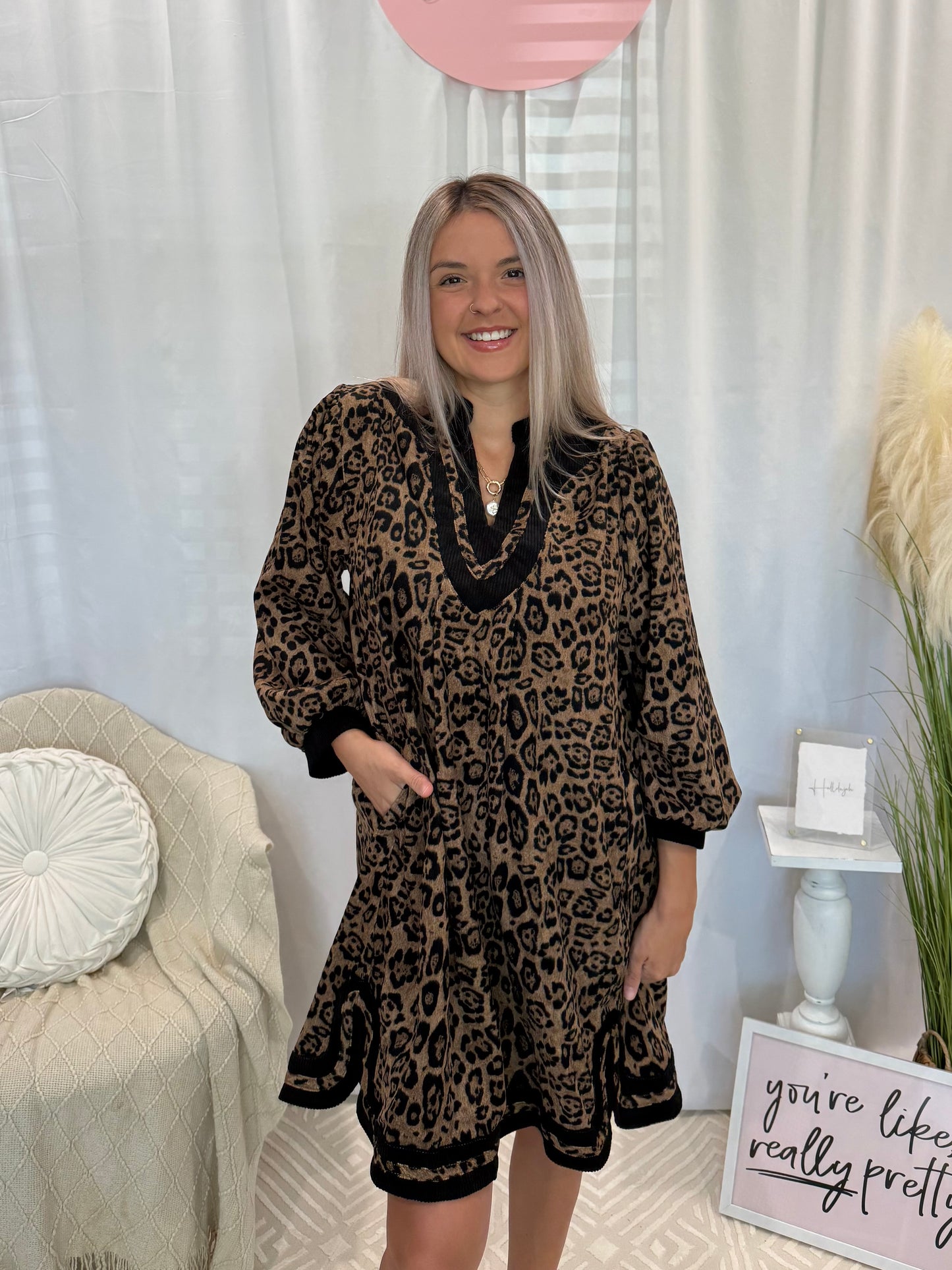 Sleek Cheetah Corduroy Dress (Pockets!)
