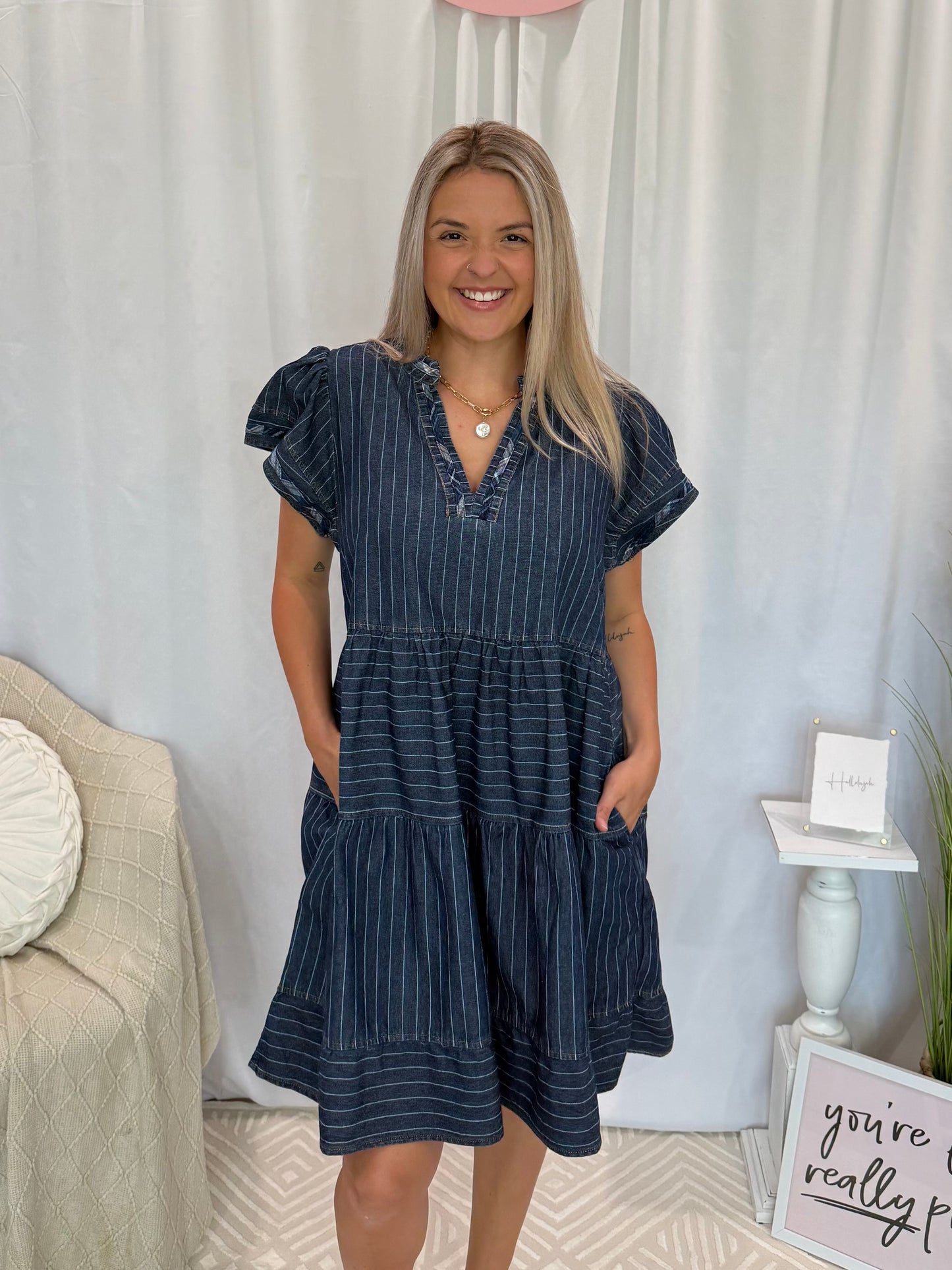 Dark Daring Denim Dress (Pockets!)