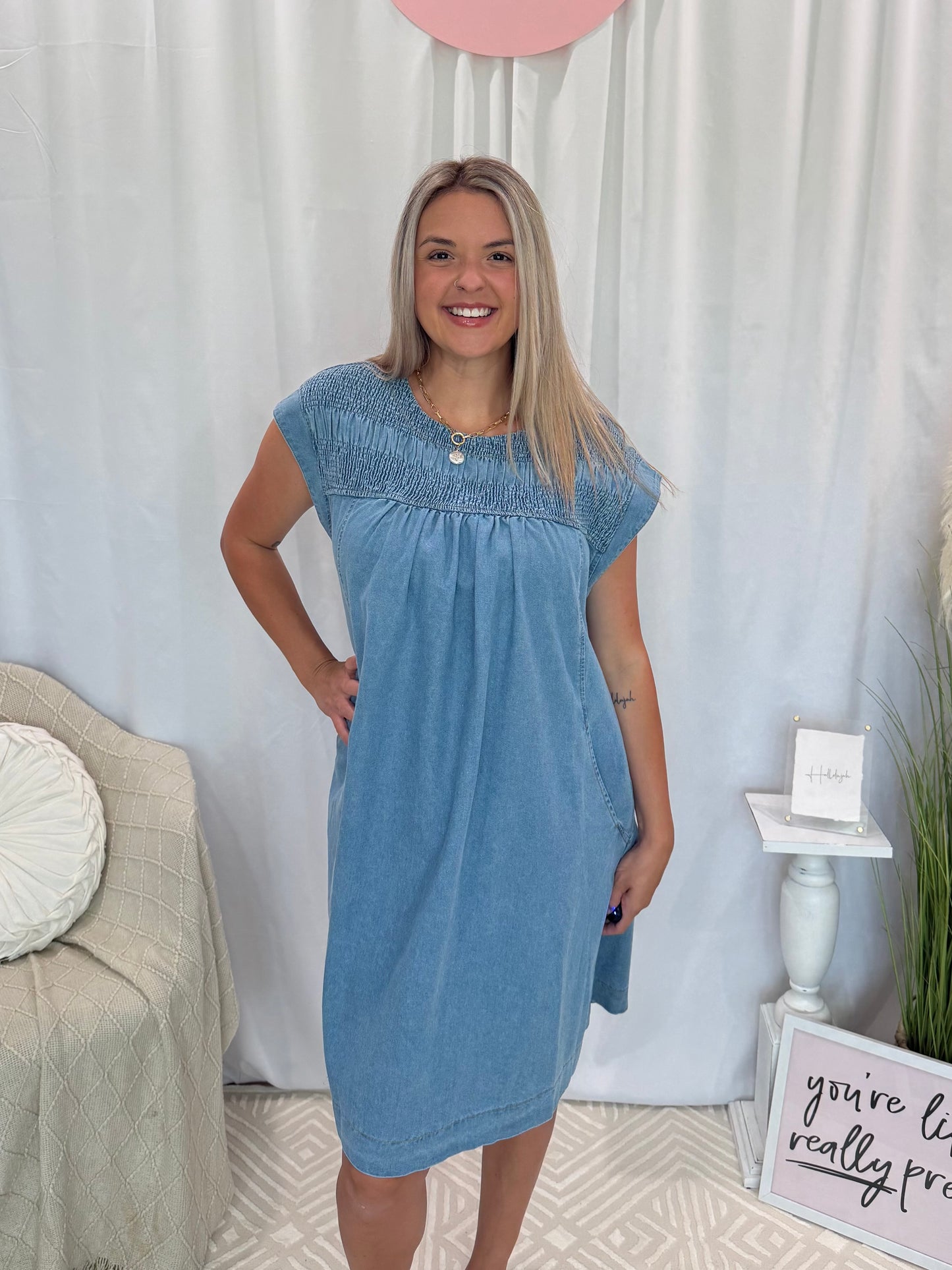 Light Crinkle Denim Dress