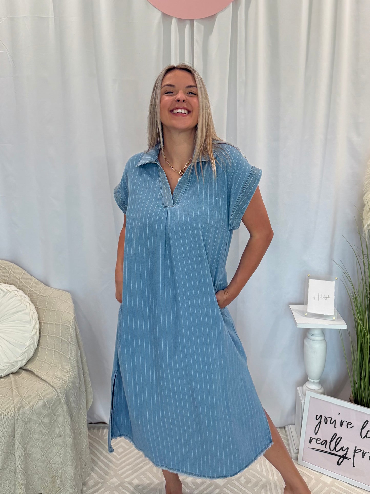 Light Denim Delight Dress (Pockets!)