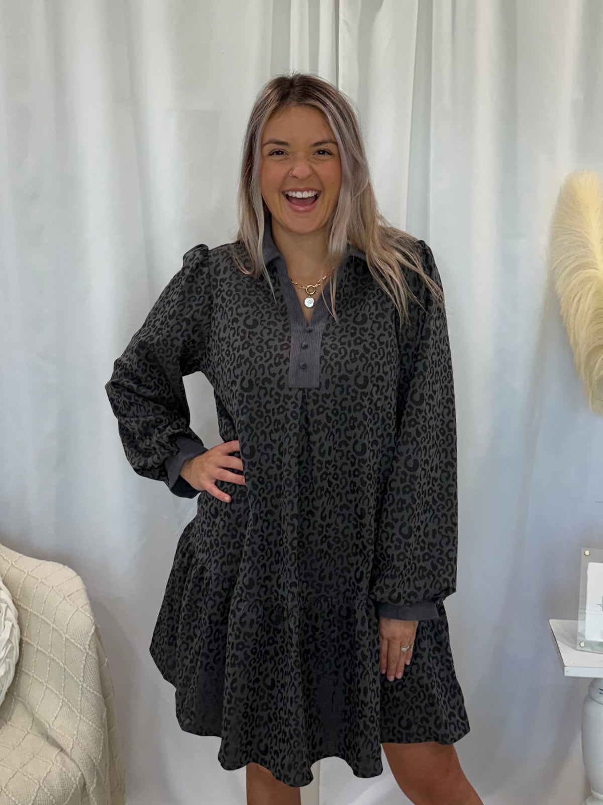 Grey Cheetah Dress (Pockets!)