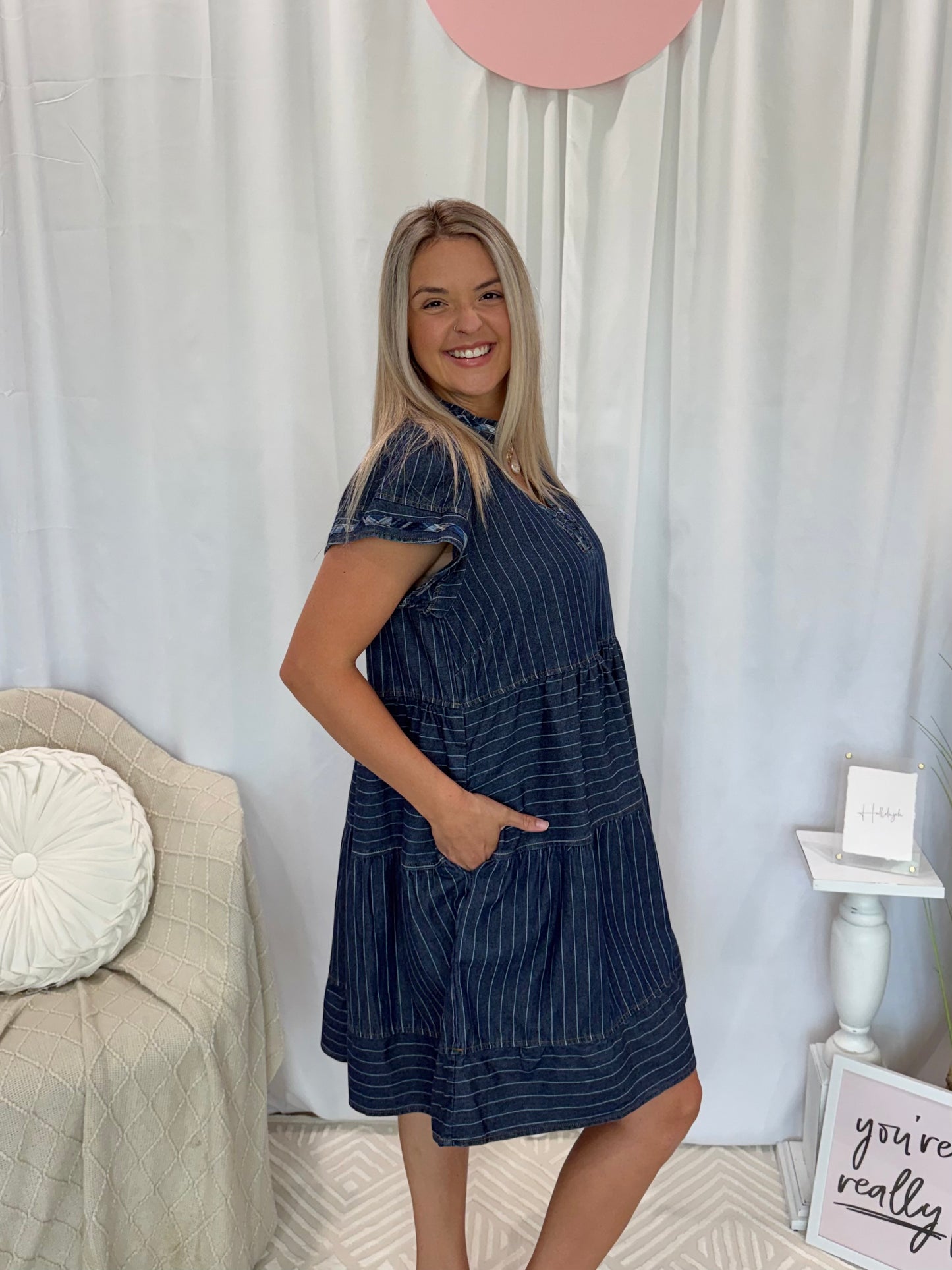 Dark Daring Denim Dress (Pockets!)