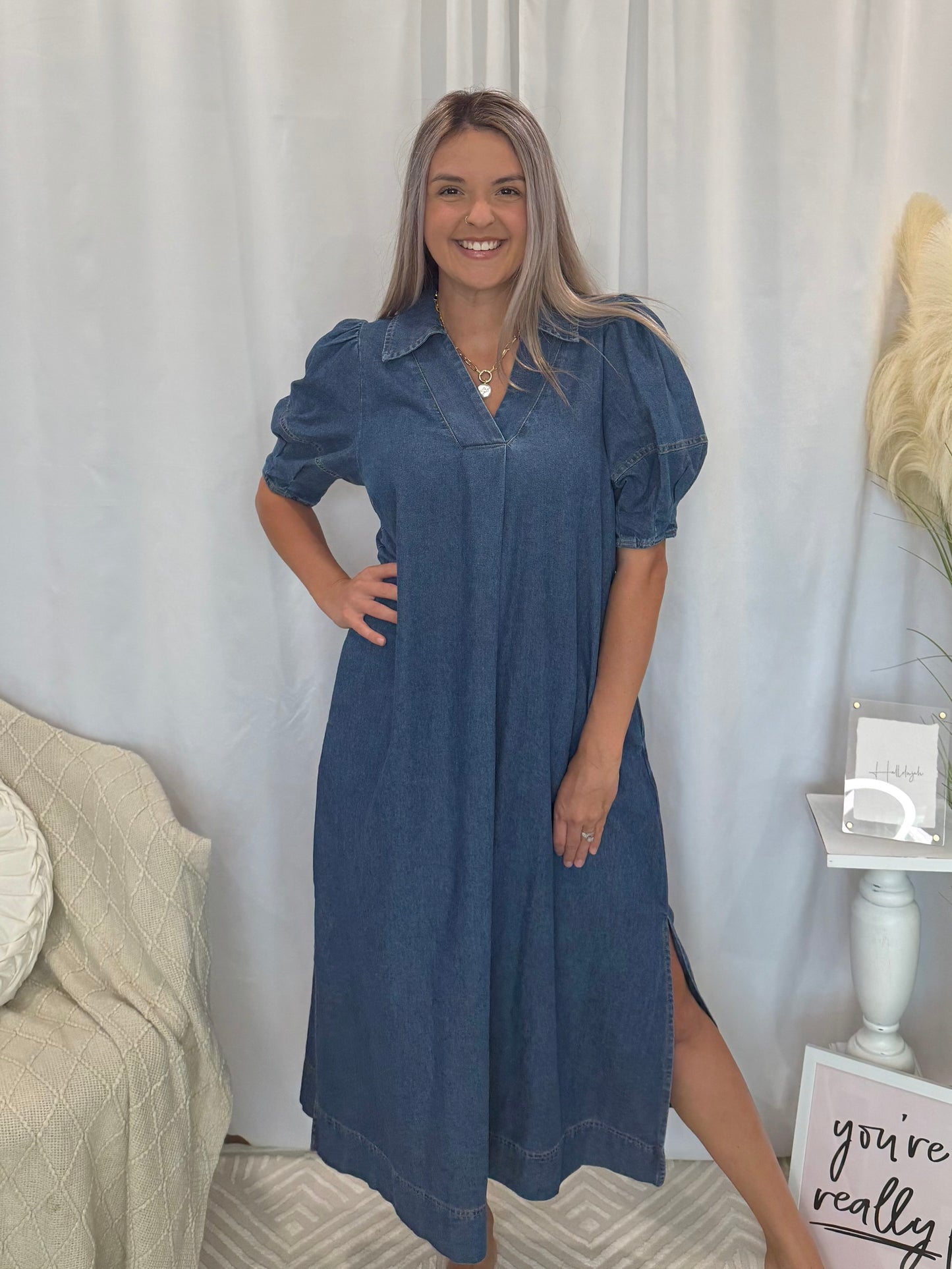Light Denim Delight Dress (Pockets!)