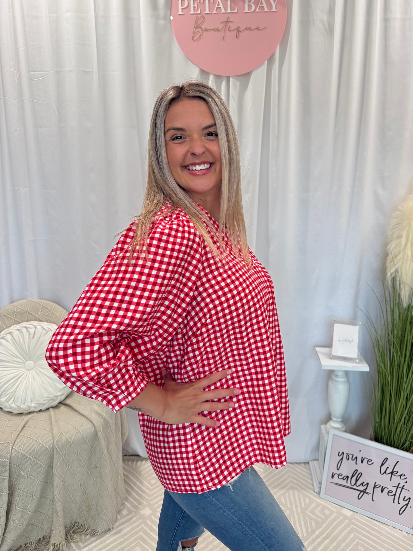 Cranberry Gingham Top
