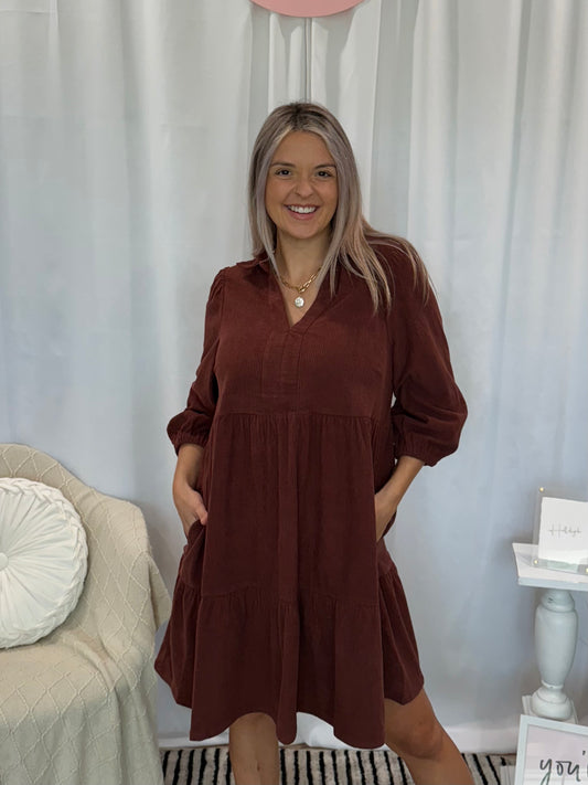 Espresso Corduroy Classic Dress (Pockets!)