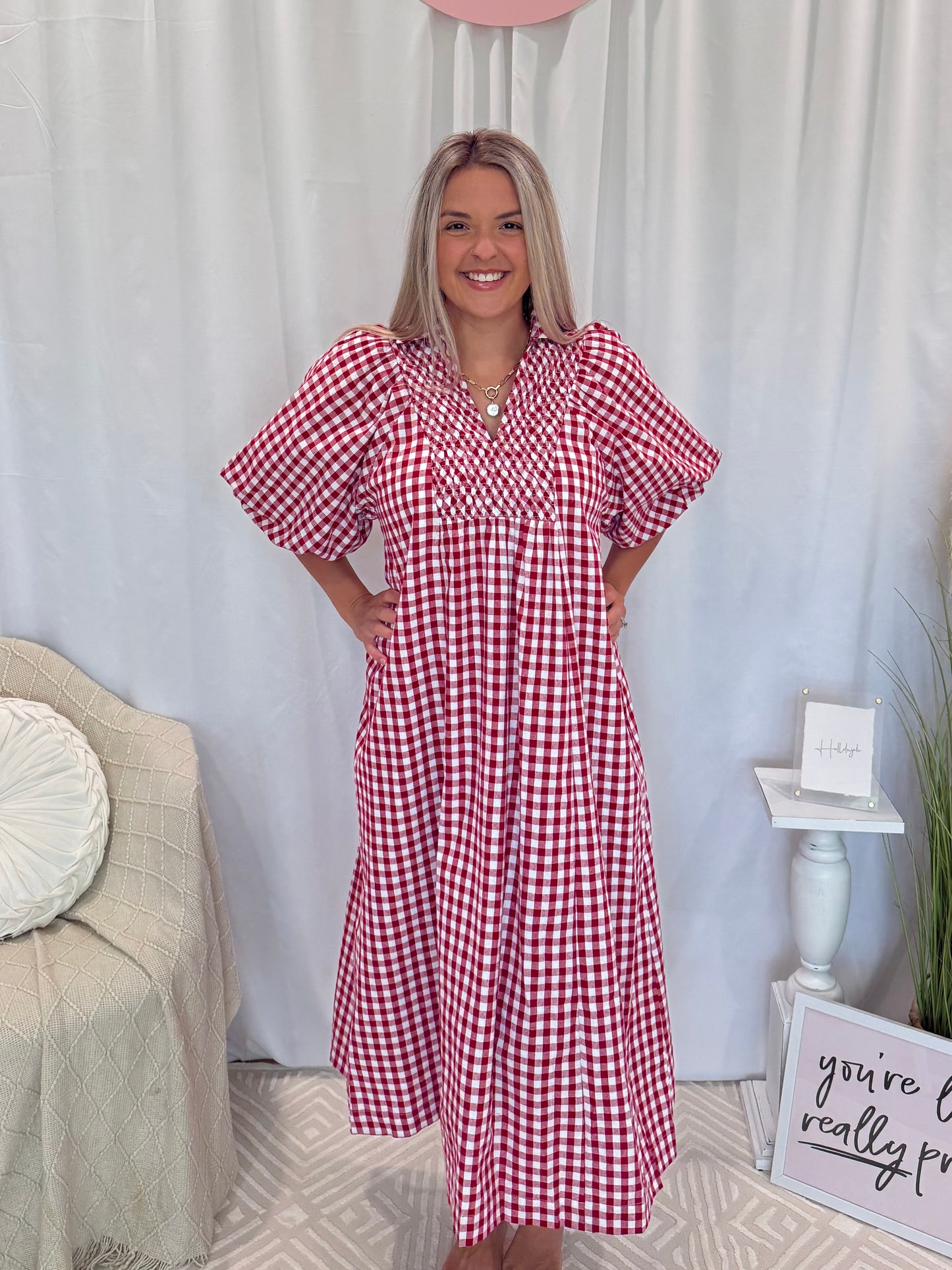 Cranberry Gingham Dress