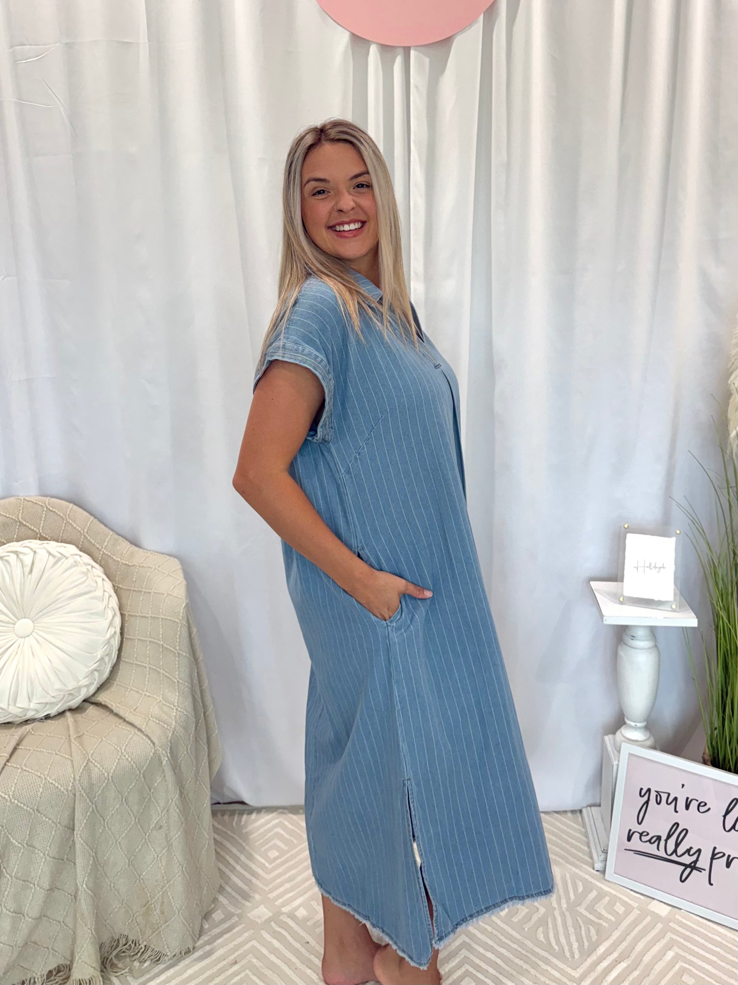 Light Denim Delight Dress (Pockets!)