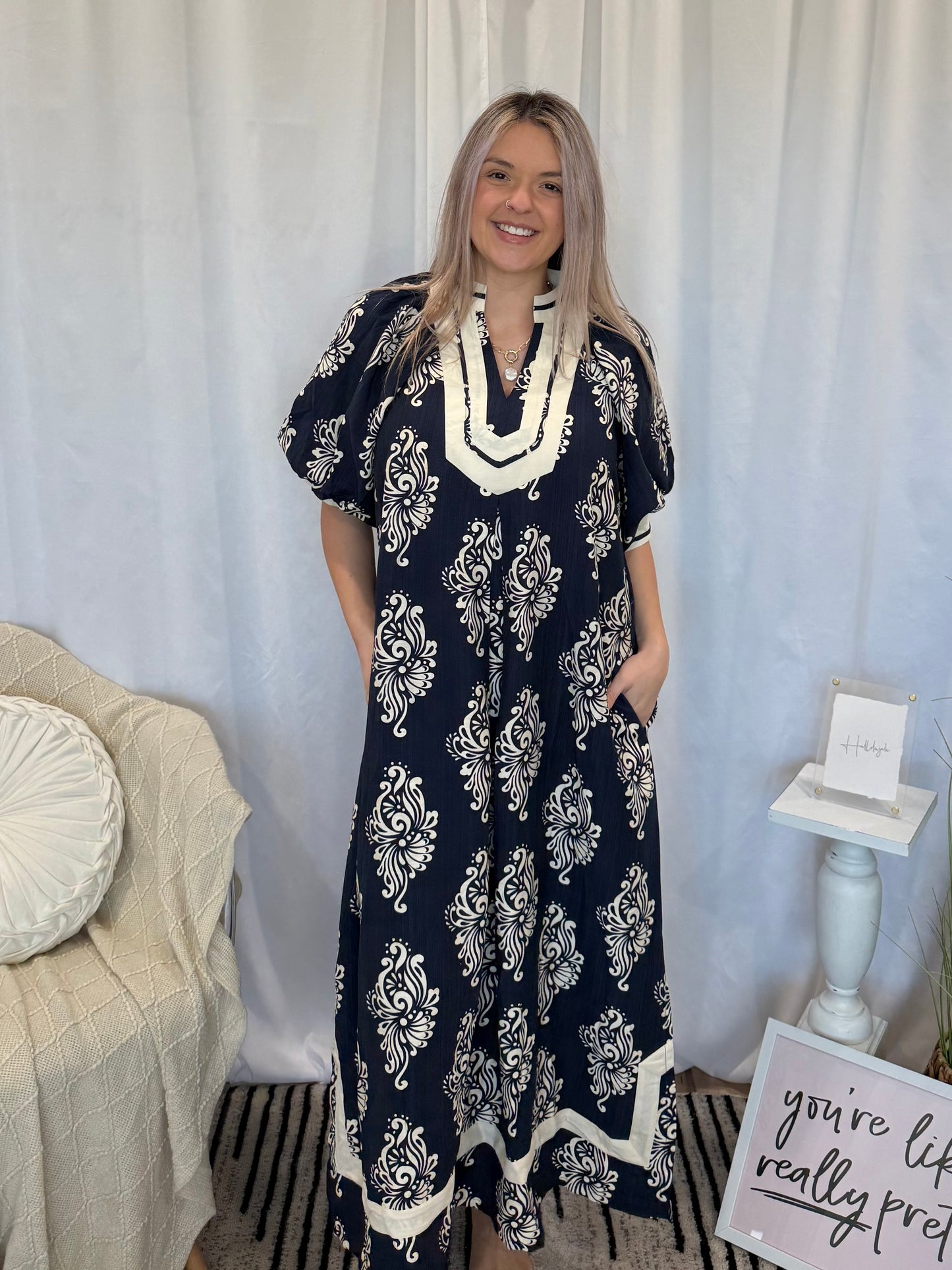 Navy Galore Dress (Pockets!)