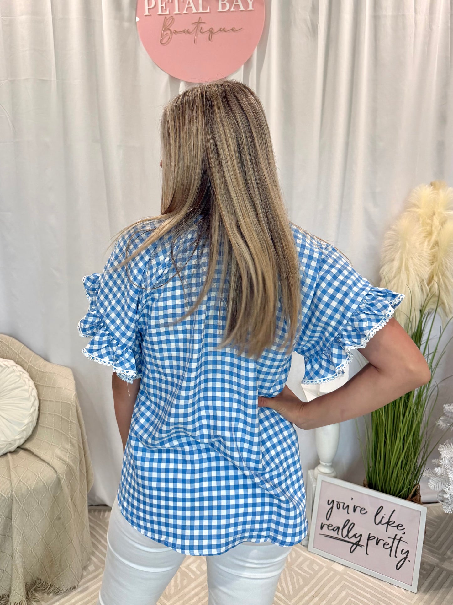 Blueberry Ruffle Gingham Top