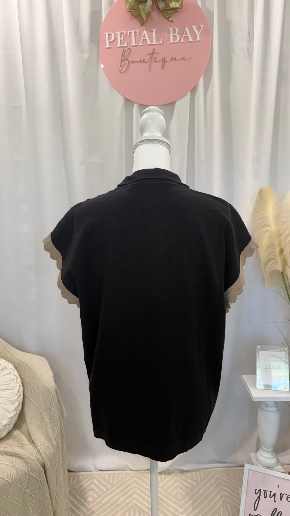 Scalloped Black Zip Top