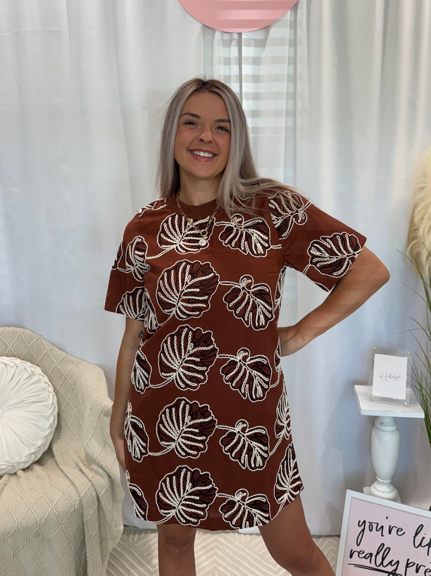 Leafy Chocolate Dress (Pockets!)