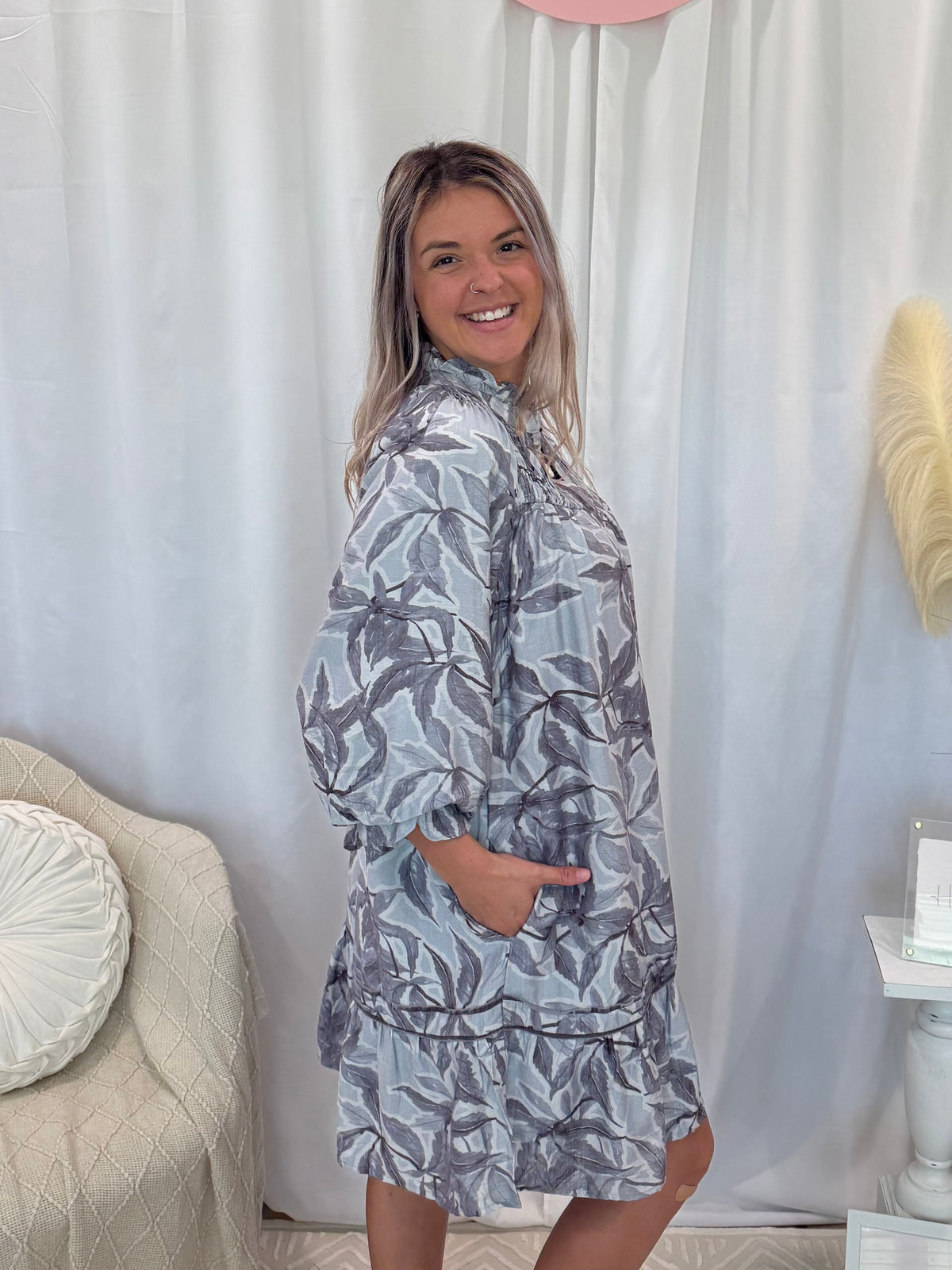 Silver Leafy Love Dress (Pockets!)