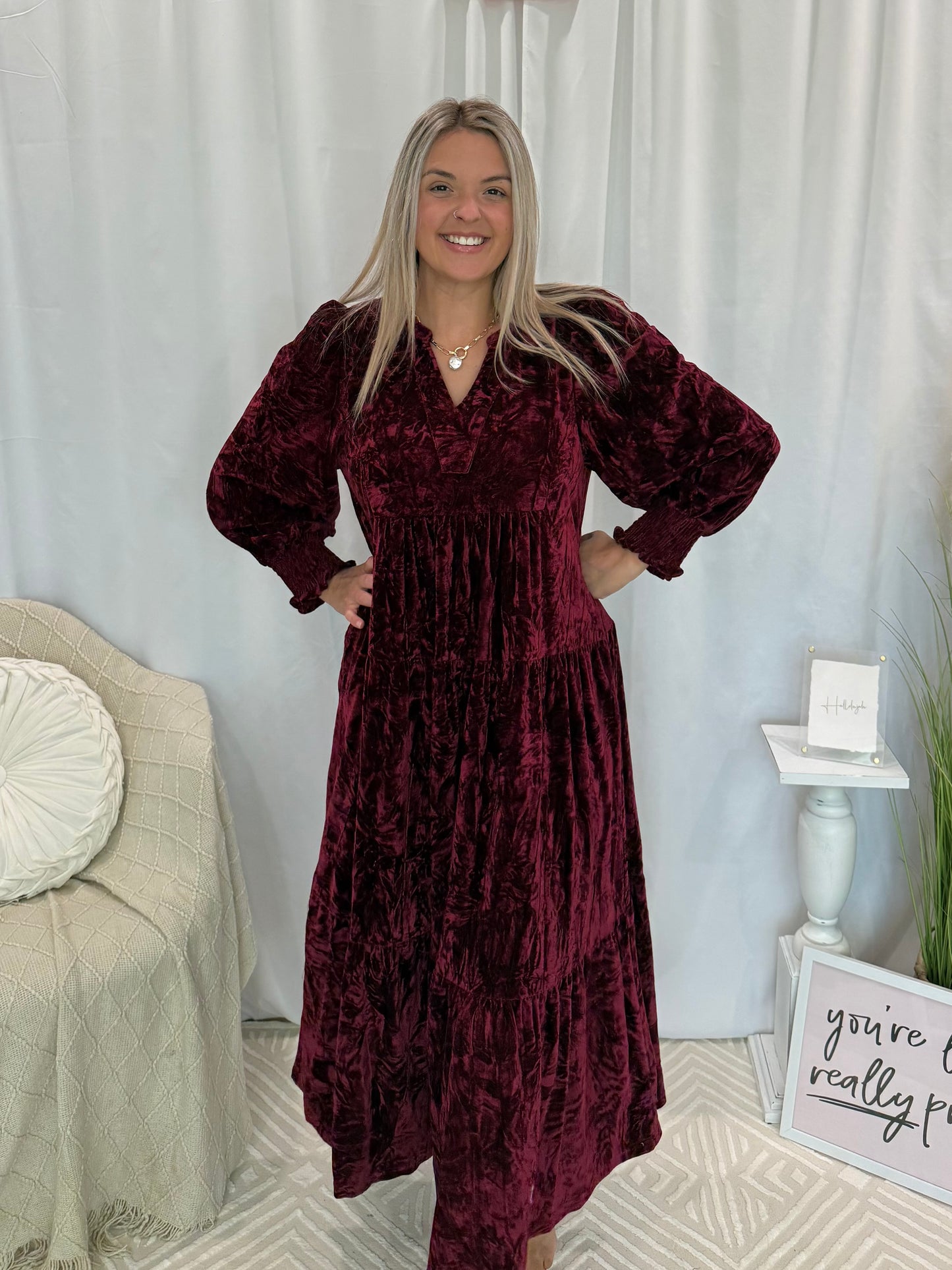 Velvety Wine Dress (Pockets!)