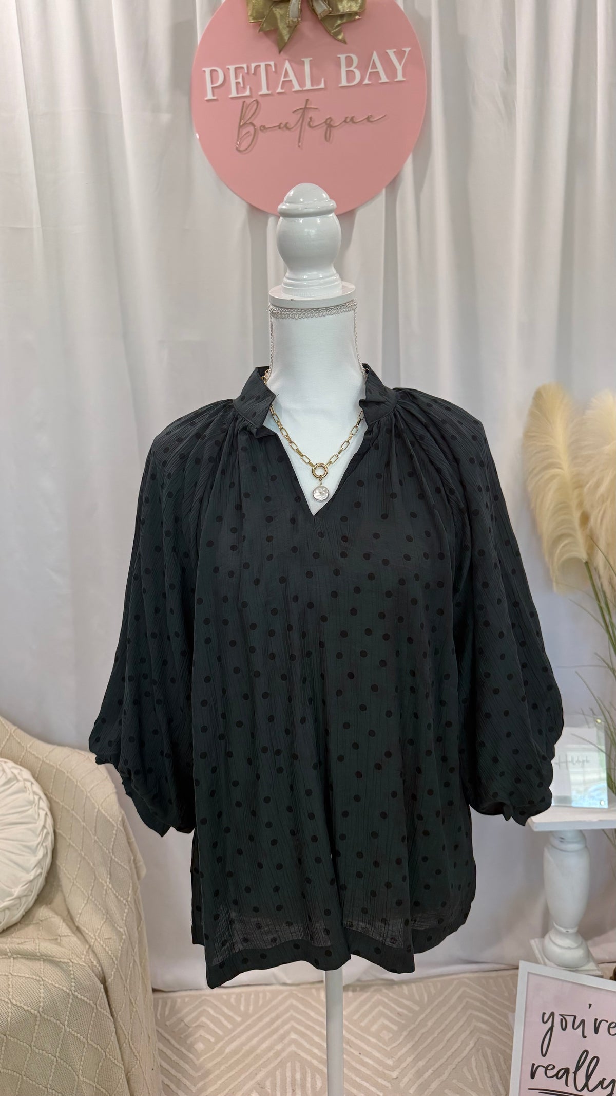 Evergreen Polka Dot Top