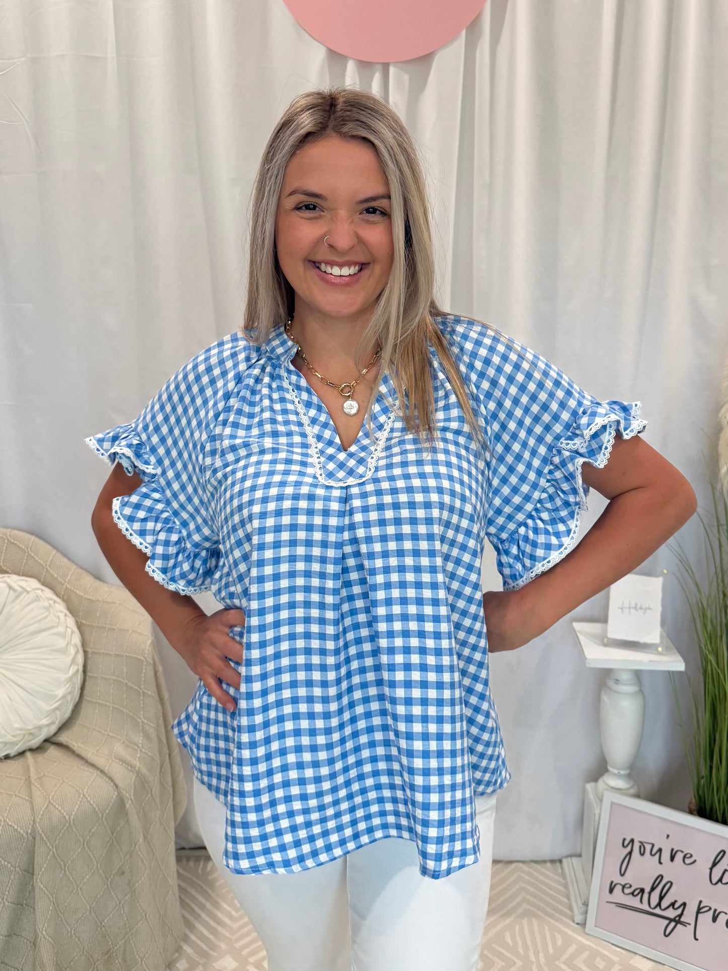 Blueberry Ruffle Gingham Top