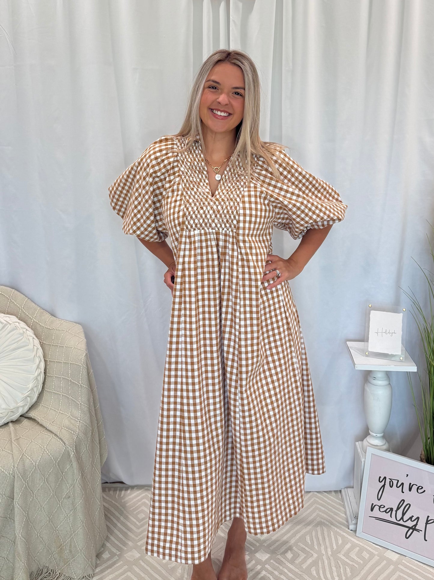 Cinnamon Gingham Dress
