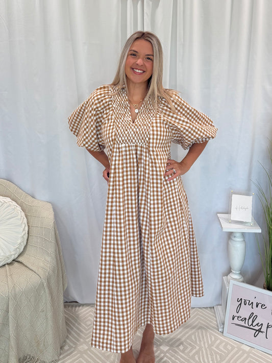 Cinnamon Gingham Dress