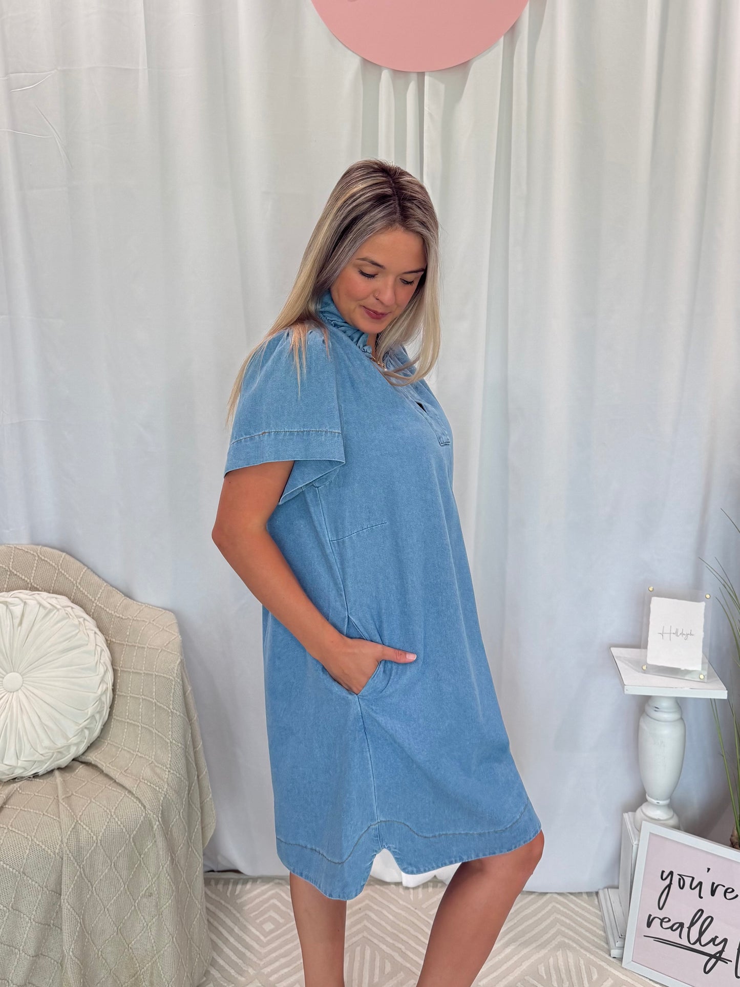 Light Blue Jean Babe Dress (Pockets!)