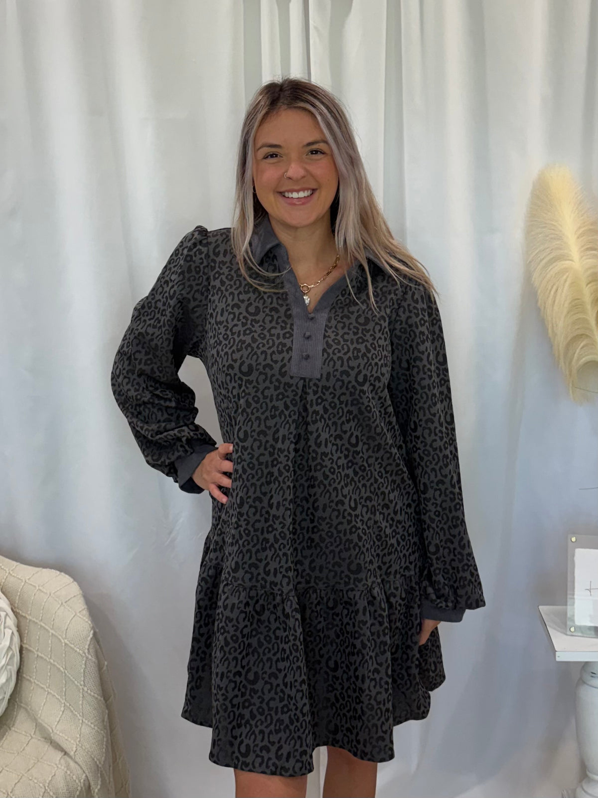 Grey Cheetah Dress (Pockets!)
