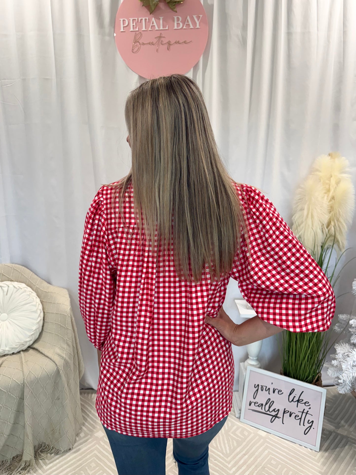 Cranberry Gingham Top