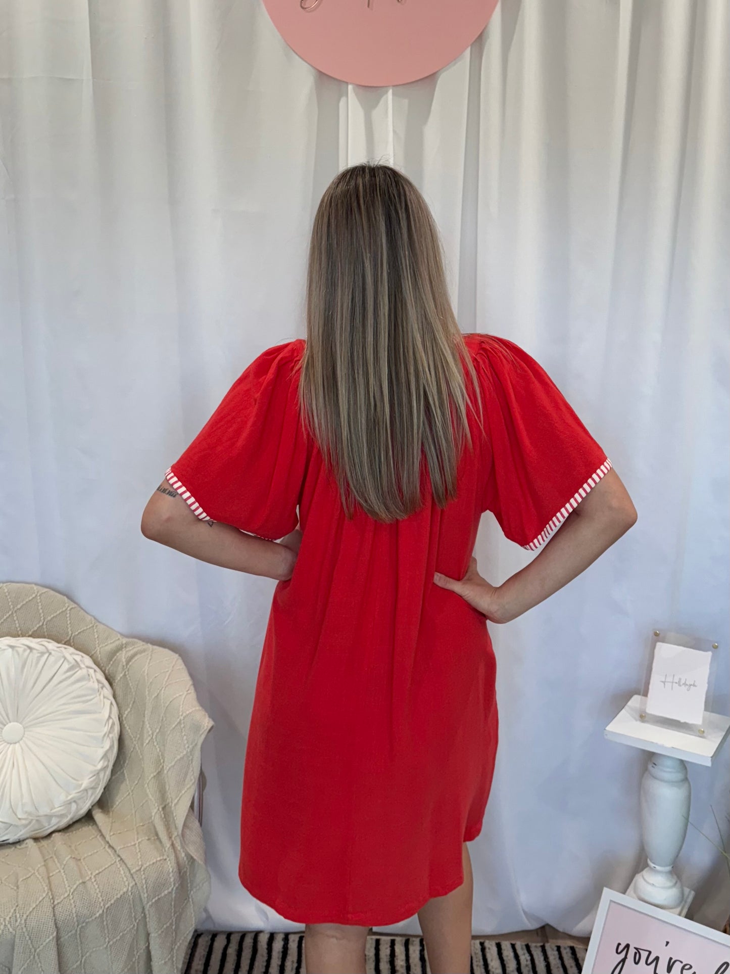 Pop of Red Dress (Pockets!)