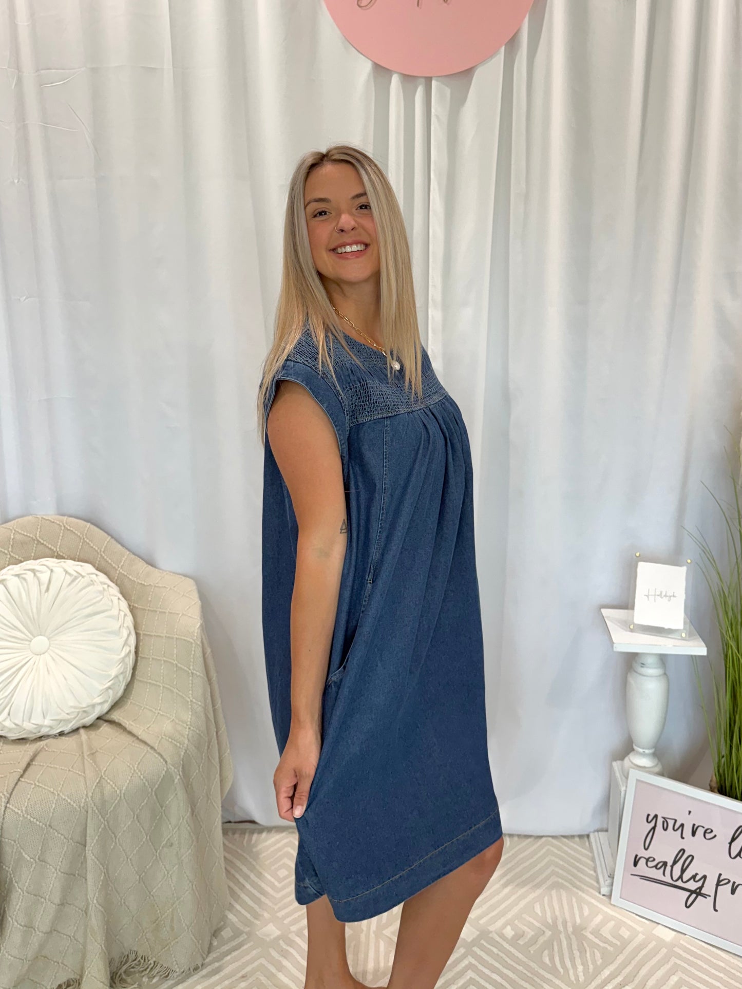 Dark Crinkle Denim Dress