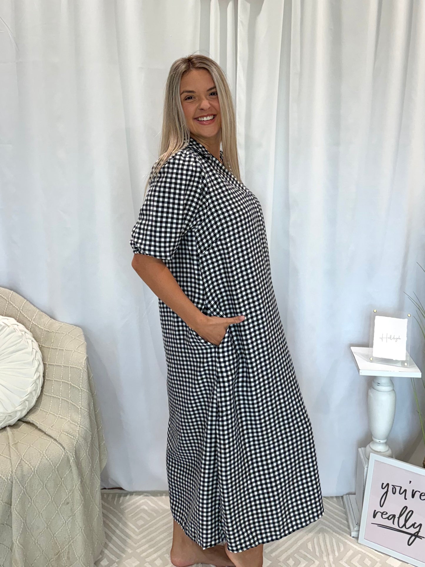 Onyx Gingham Dress (Pockets!)