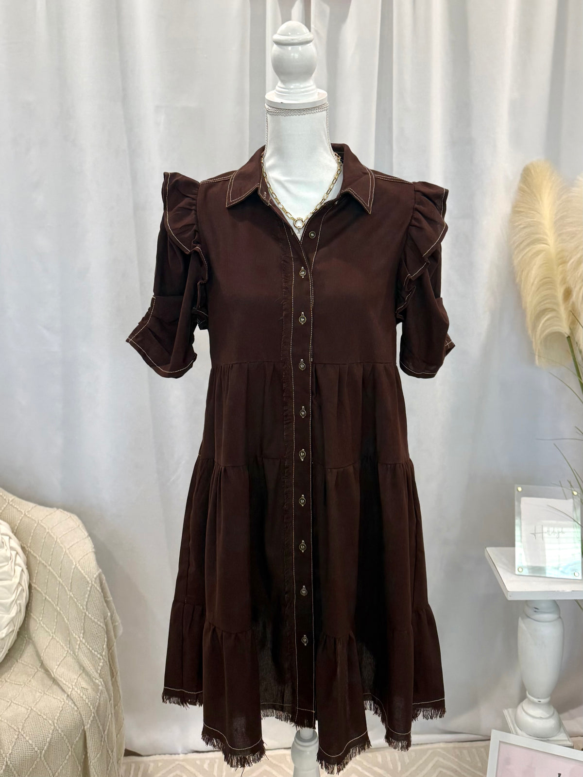 Chocolate Linen Luxury Dress (Pockets!)
