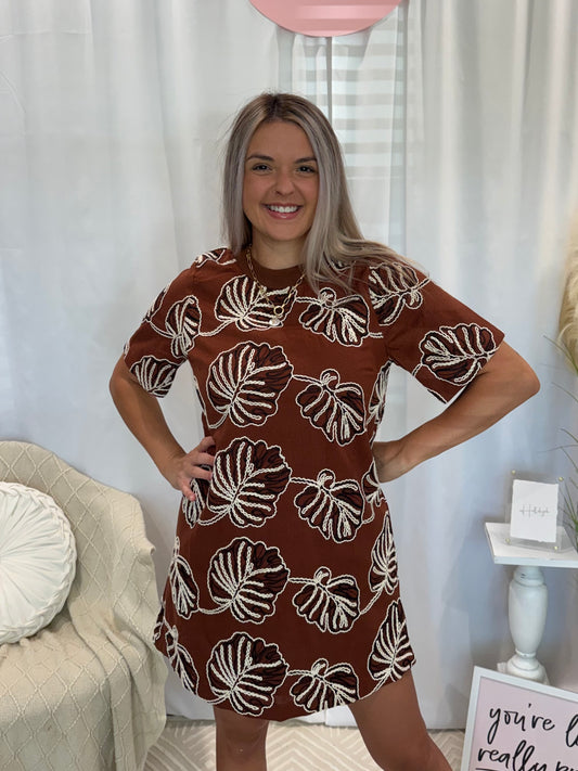 Leafy Chocolate Dress (Pockets!)