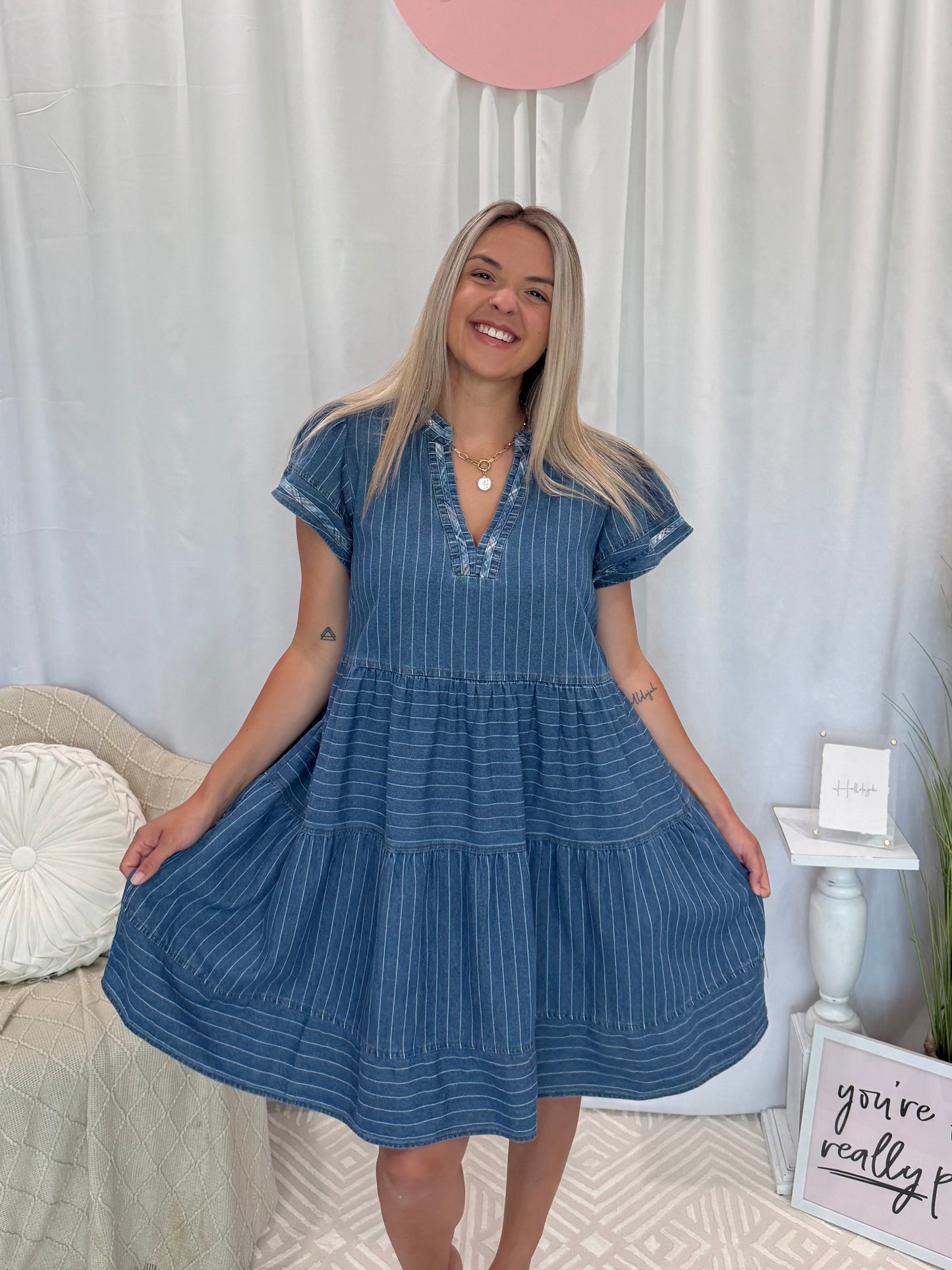 Light Daring Denim Dress (Pockets!)