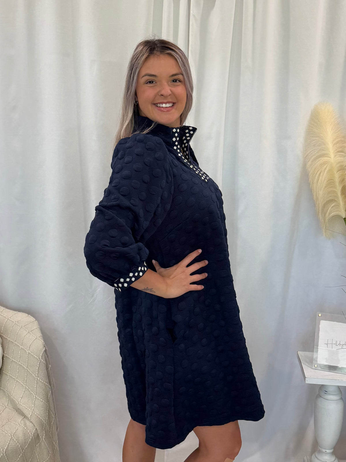 Navy Polka Dot Dress (Pockets!)