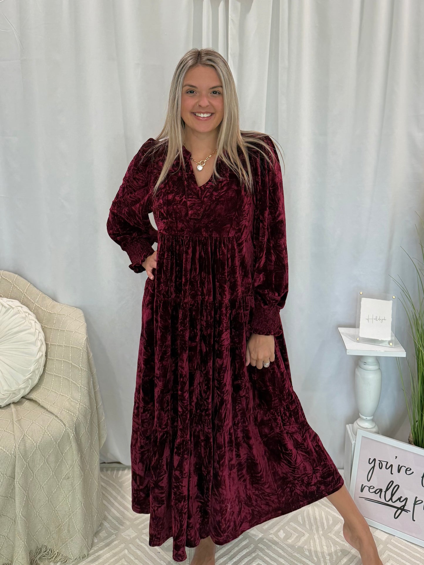 Velvety Wine Dress (Pockets!)