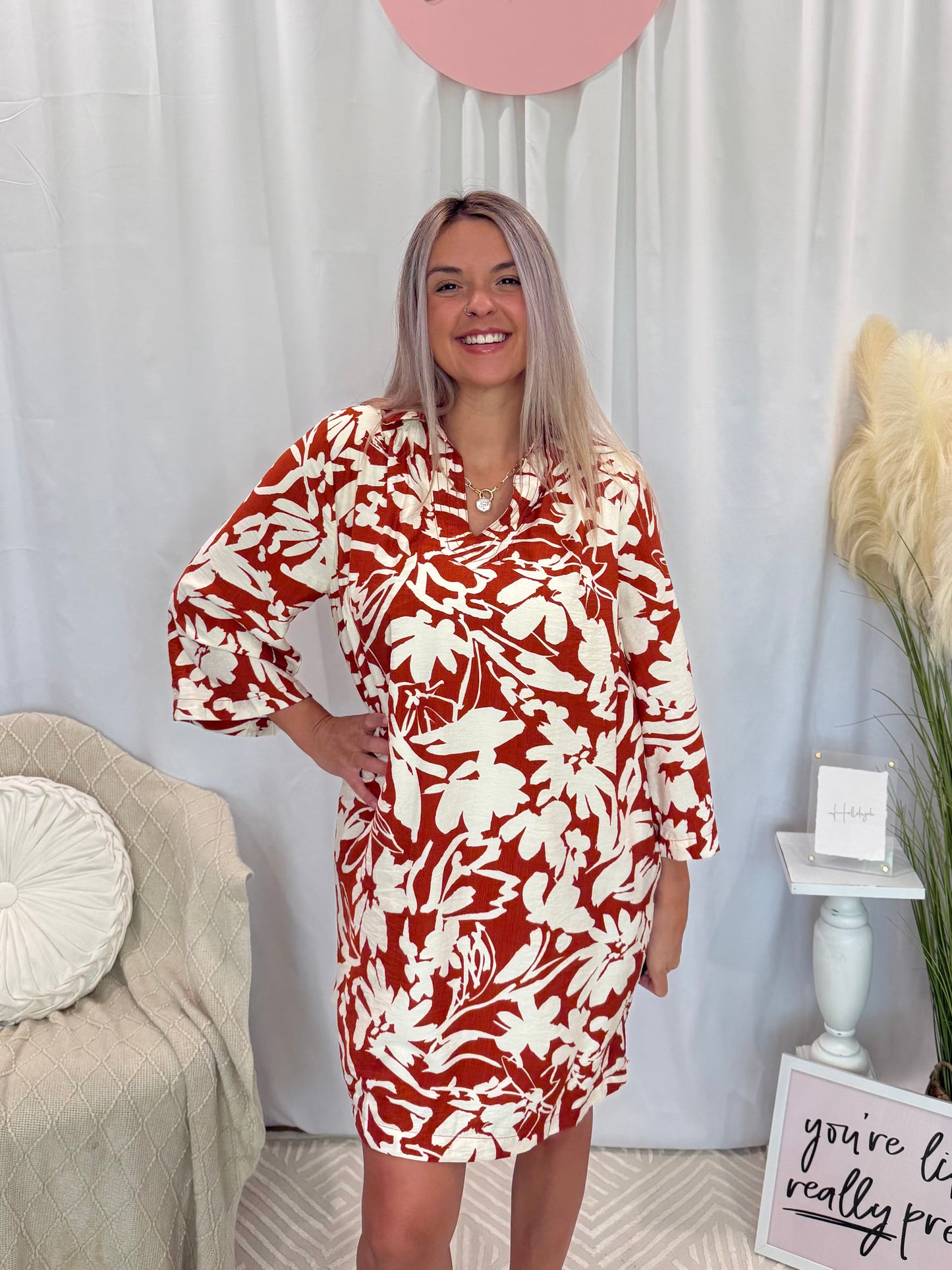 Fun and Flowy Rust Dress (Pockets!)